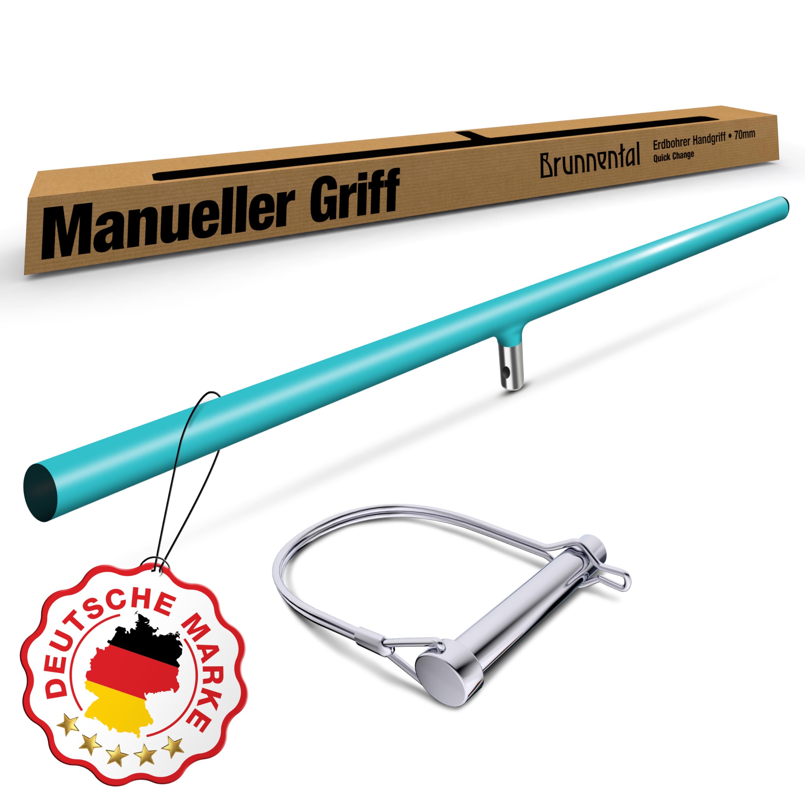 Mango Manual para Taladro de Tierra 70 cm, Empuñadura Extralarga para Barrenas de Tierra, Conexión 20 mm, Acero al Manganeso 65Mn, Perno Quick Change, para Ahoyador, Jardín, Postes y Pozos