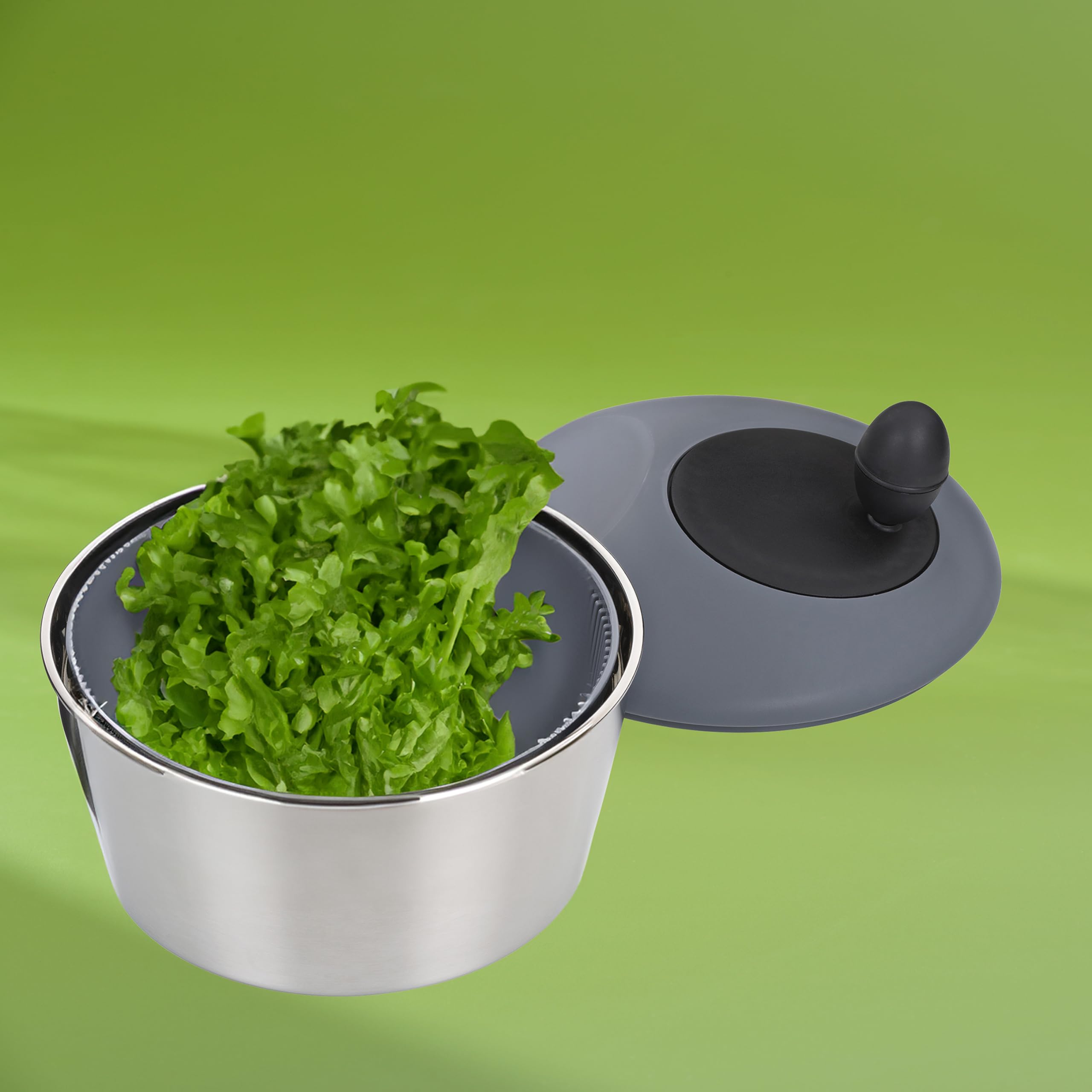 kela Salatschleuder Edelstahl mit Deckel 24,5cm, Salad Spinner, Kunststoffsieb für Salatschleudern oder Seiher für Gemüse, Obst, Penne, Romy, matt