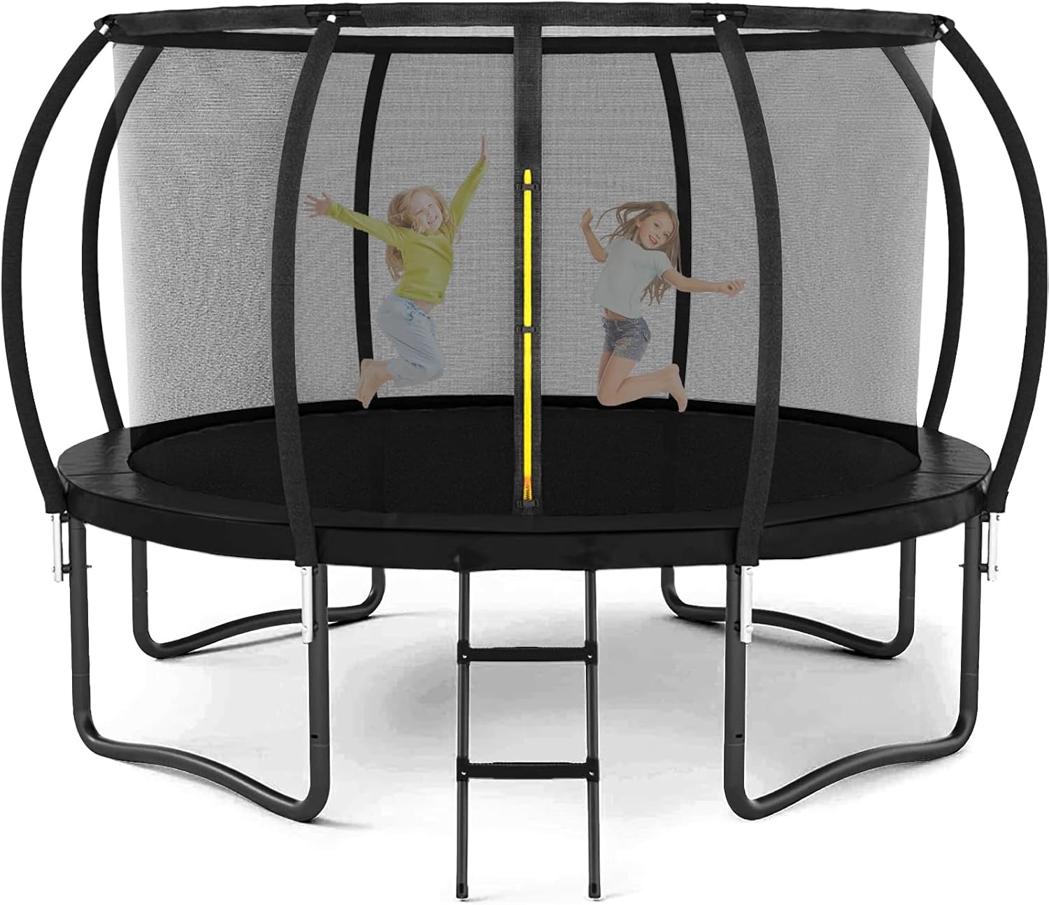 Trampoline 12FT 14FT Trampoline for Adults/Kids -Recreational Outdoor Trampolines with Enclosure Net Curved Poles & Ladder, Heavy Duty Trampoline Anti-Rust Coating, ASTM Approval