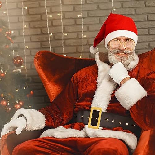 Miniatura 6 de Eurzom 6 piezas de accesorios de disfraz de Papá Noel de Navidad para hombres, cinturón de Papá Noel, sombrero de barba blanca, botas, guantes