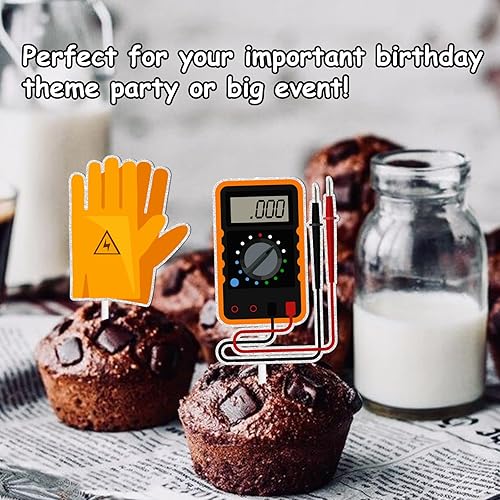 Miniatura 7 de 18 piezas de purpurina dorada herramientas postre magdalena decoración eléctrica liniero tema suministros de decoración niño hombre feliz cumpleaños