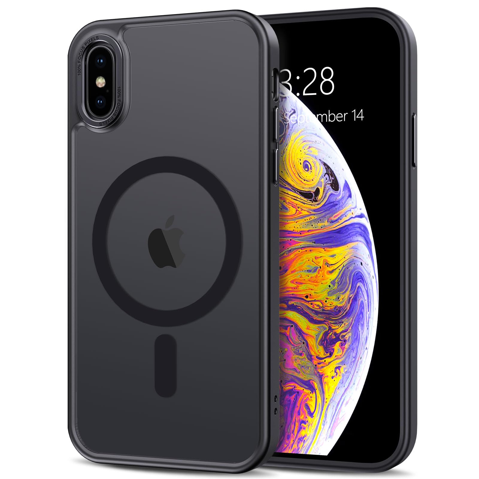 Photo 1 of Anuck for iPhone X Case, for iPhone Xs Case Magnetic Phone Case Compatible with MagSafe, Soft TPU Bumper Hard Translucent Matte Back Slim Fit Shockproof Protective Cover for Men Women Girls - Black