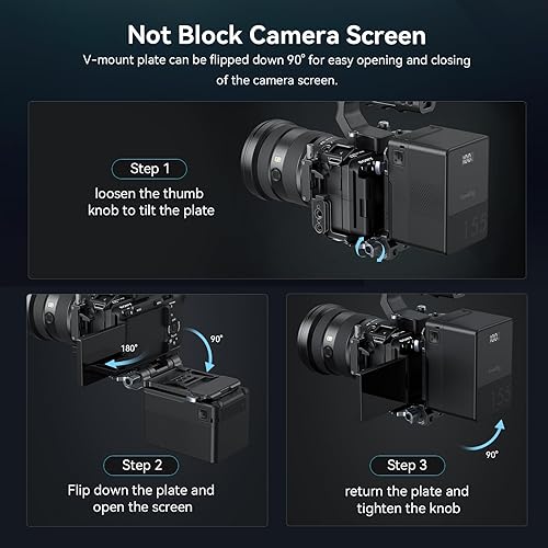 Miniatura 5 de SMALLRIG Placa de batería plegable de montaje en V, sin herramientas, solución de montaje todo en uno para cámaras sin espejo/DSLR, con placa