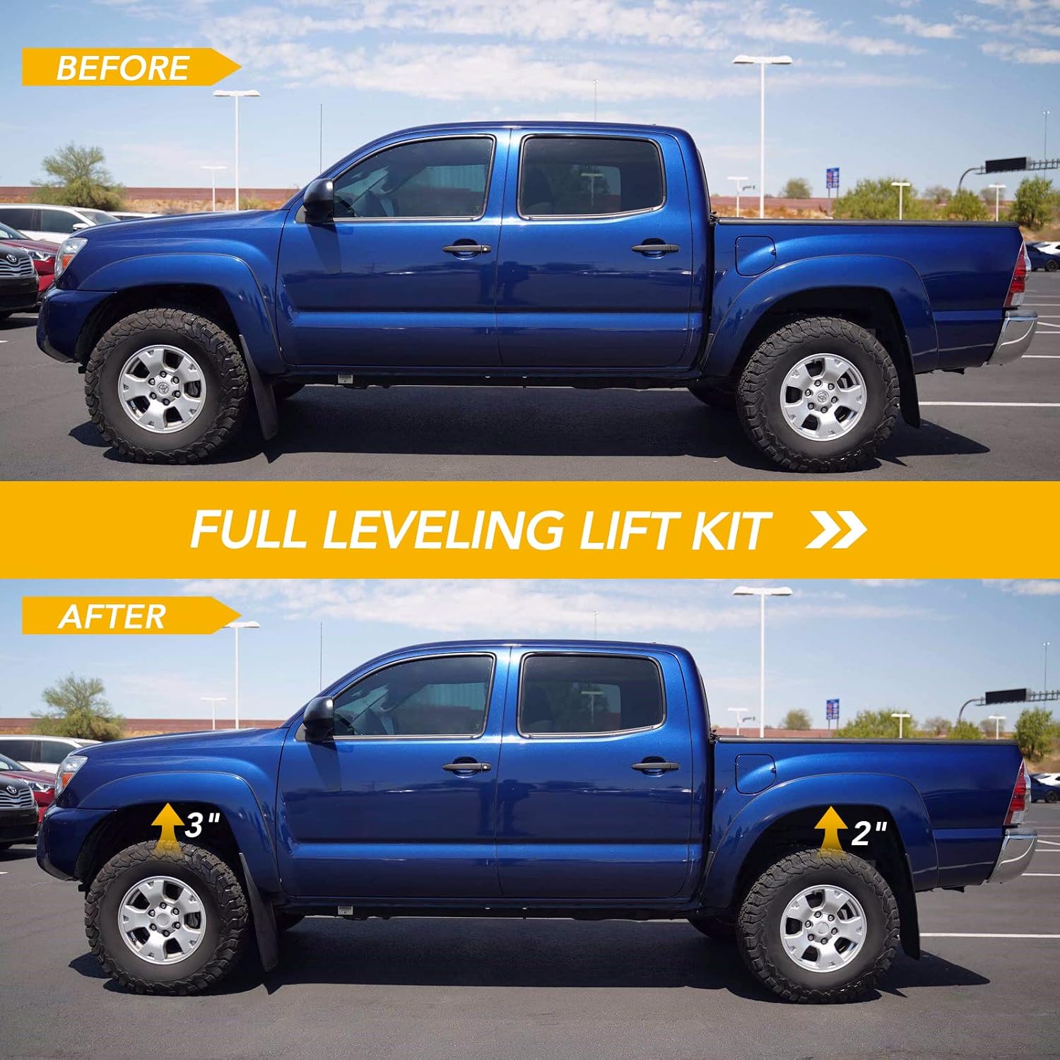 Tacoma 3" Front & 2" Rear Leveling lift kit - T6 Aircraft Billet Strut Spacers Lift Blocks Extended U-Bolts for 2005-2021 Toyota Tacoma (6-Lug)
