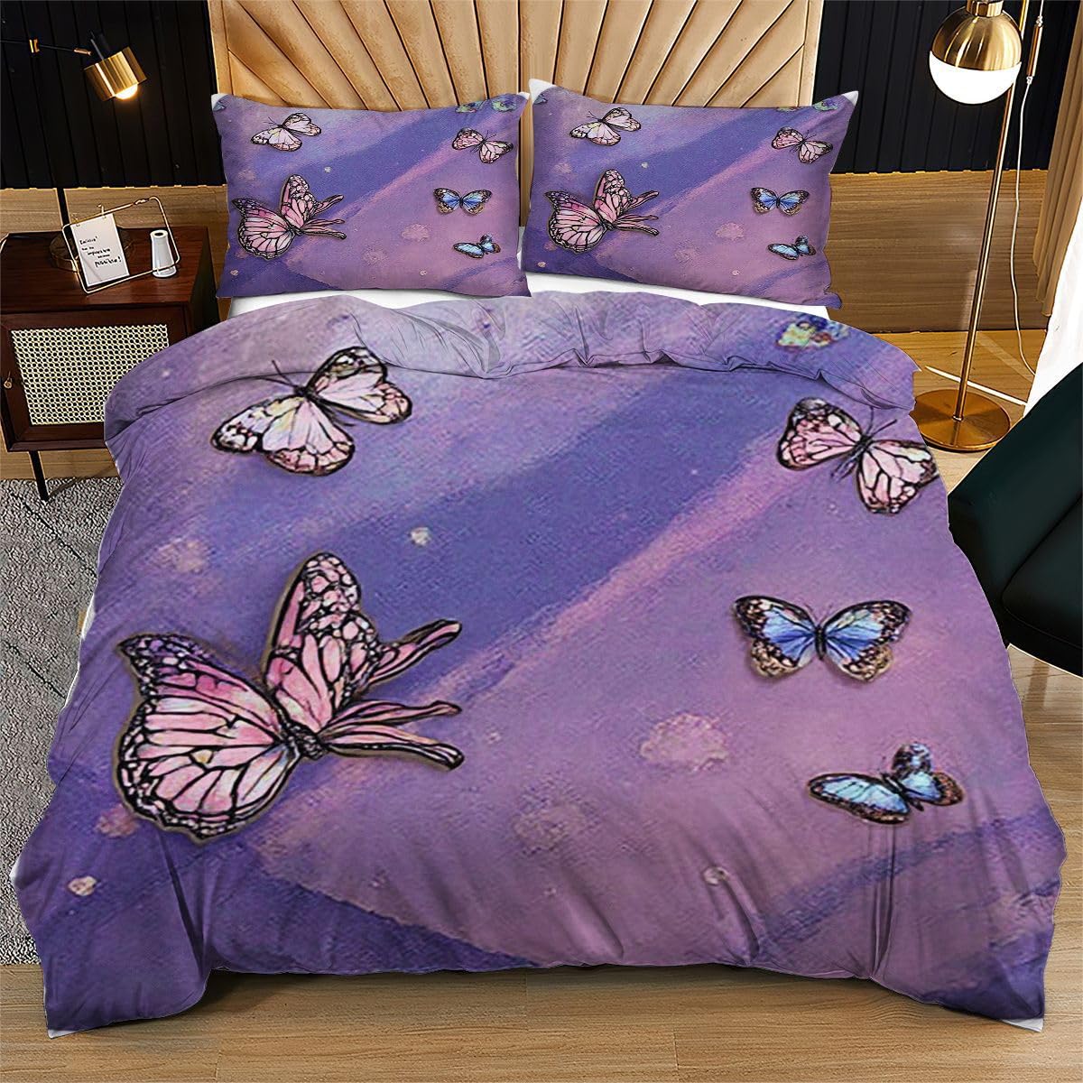 Housse de Couette 240x260 Papillon Violet pour Lit King Size