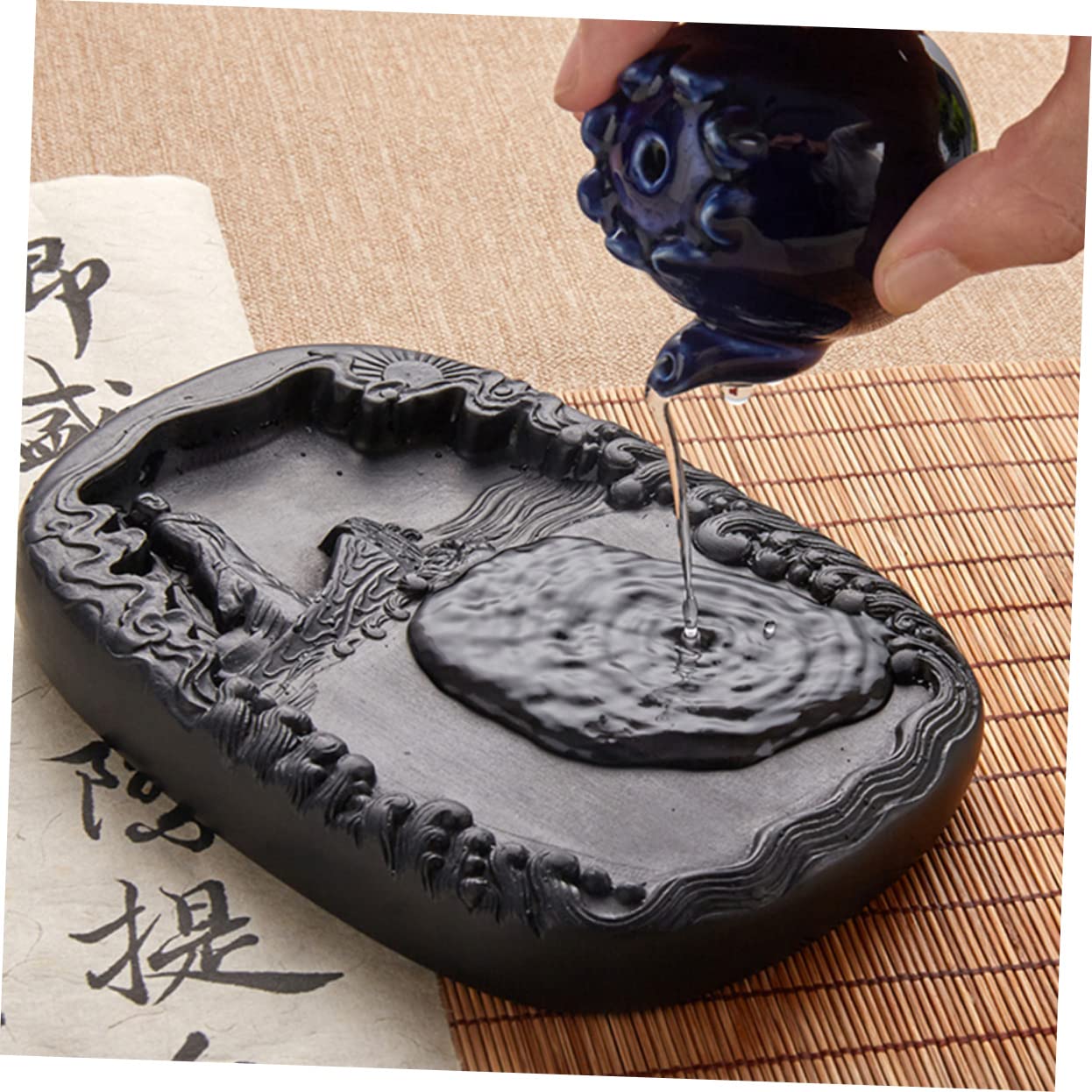 Pierre à Encre Noire pour Calligraphie, Surface Lisse, pour Étudiants