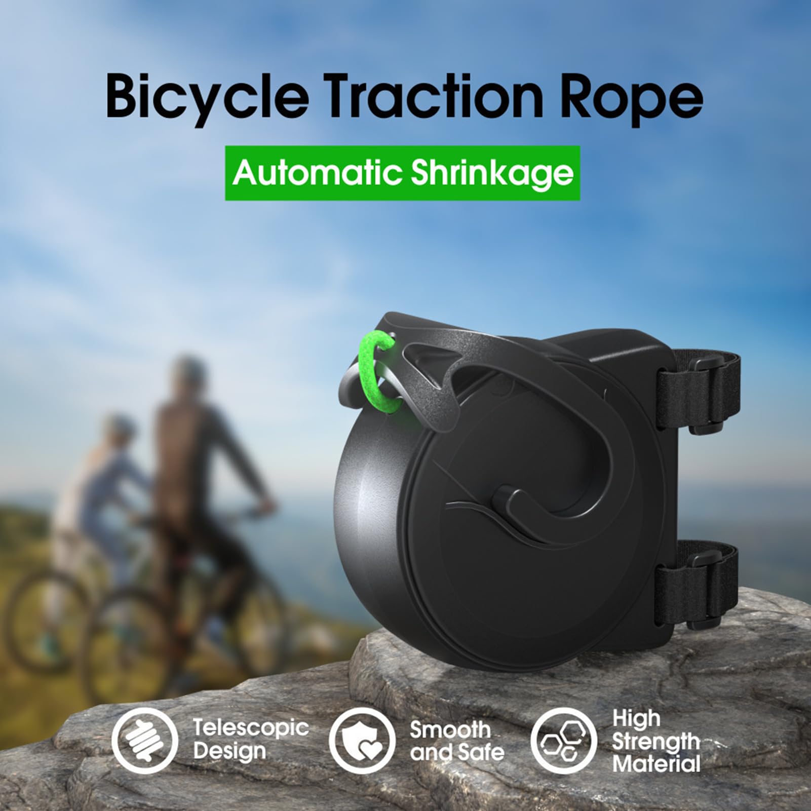 Traino bici bambino,Rimorchio bici bambini,Sistema di traino retrattile per bambini/adulti, Viene fornito con un guinzaglio in gomma super resistente e leggero da 2,6 m