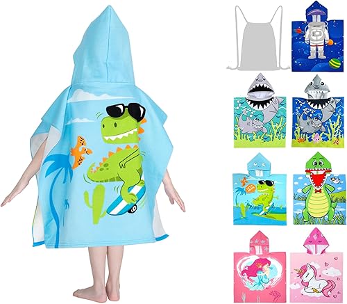 Miniatura 7 de growell Toallas de playa con capucha para niños  Toalla de baño para niños y niñas de 4 a 10 años, toallas de piscina para niños, de secado rápido,