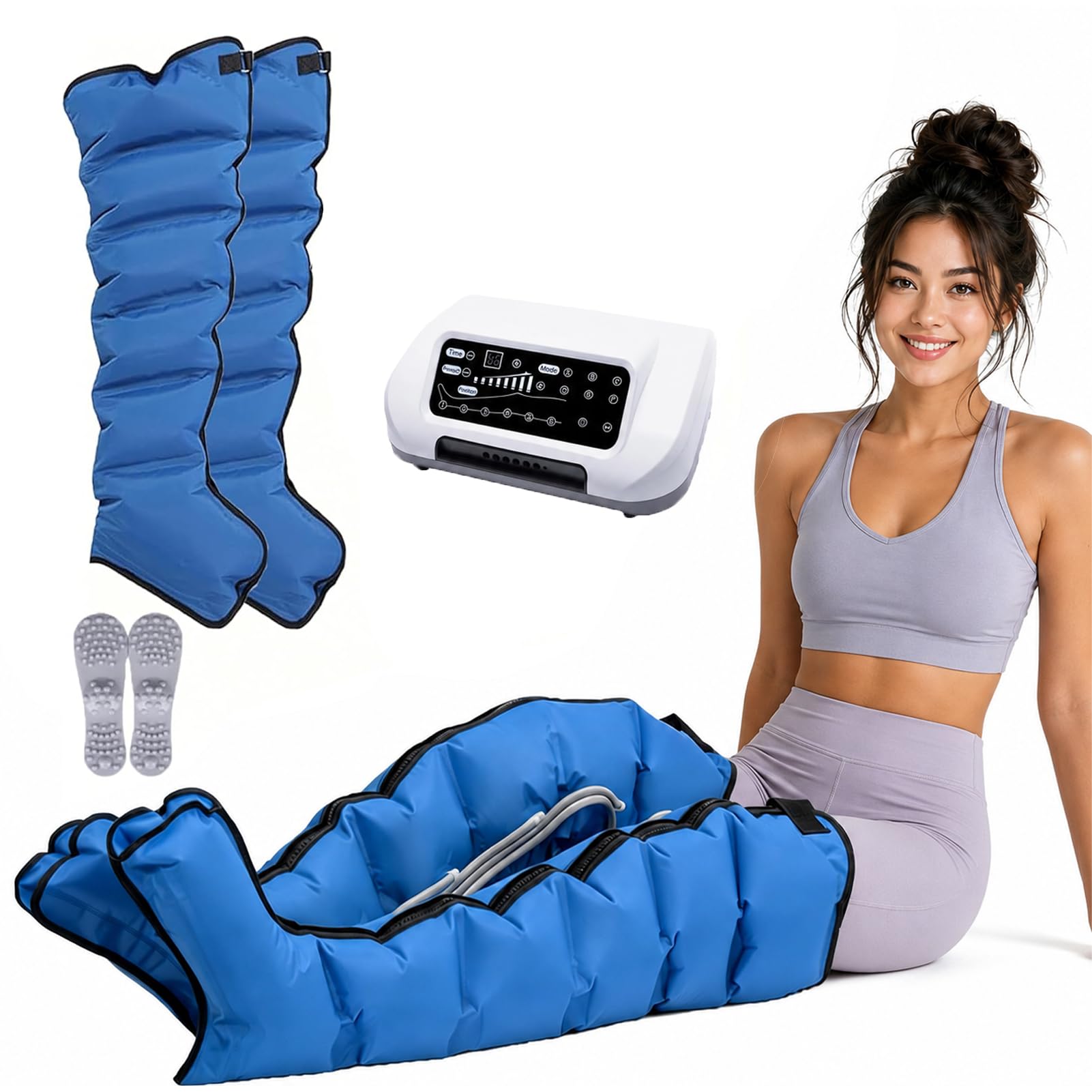 LYJIANGXIN 6 Cavity Pressotherapy Air Compression Leg Foot Massager, L/XL Compression Boots Lipedema Legs Treatment, Calf Massagers for Pain and Circulation, Pressotherapy and Lymphatic Drainage