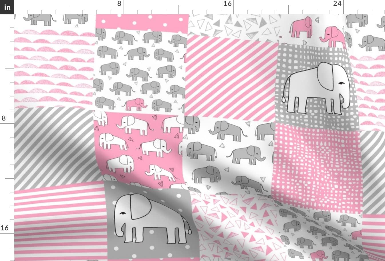 Spoonflower Fabric - Elephant Quilt Pink Gray Elephants Nursery Cheater Printed on Upholstery Velvet Fabric Fat Quarter - Upholstery Home Decor Bottomweight Apparel