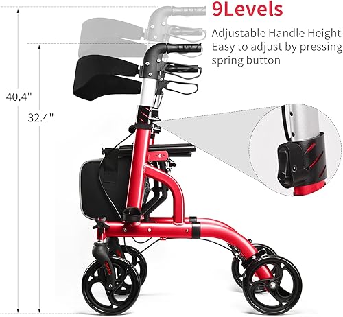 Miniatura 2 de SIMGOAL Andador con asiento, caminante plegable y ligero, caminante médico para lesiones en los pies, mejores muletas, rojo alternativo