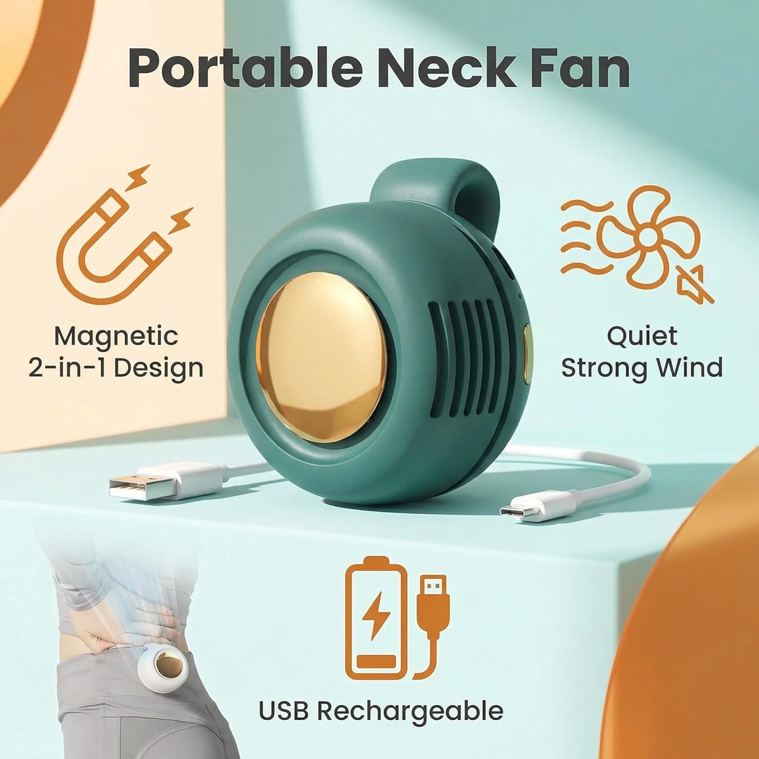 360° Rotatable Portable Mini Clip-on Fan, Small Fan Clip on for Shirt & Waist, New Adjustable 3-Speed Suspended Whirlwind Cooler Fans, For Outdoor & Travel Accessories & Travel & Office (2 Pcs)