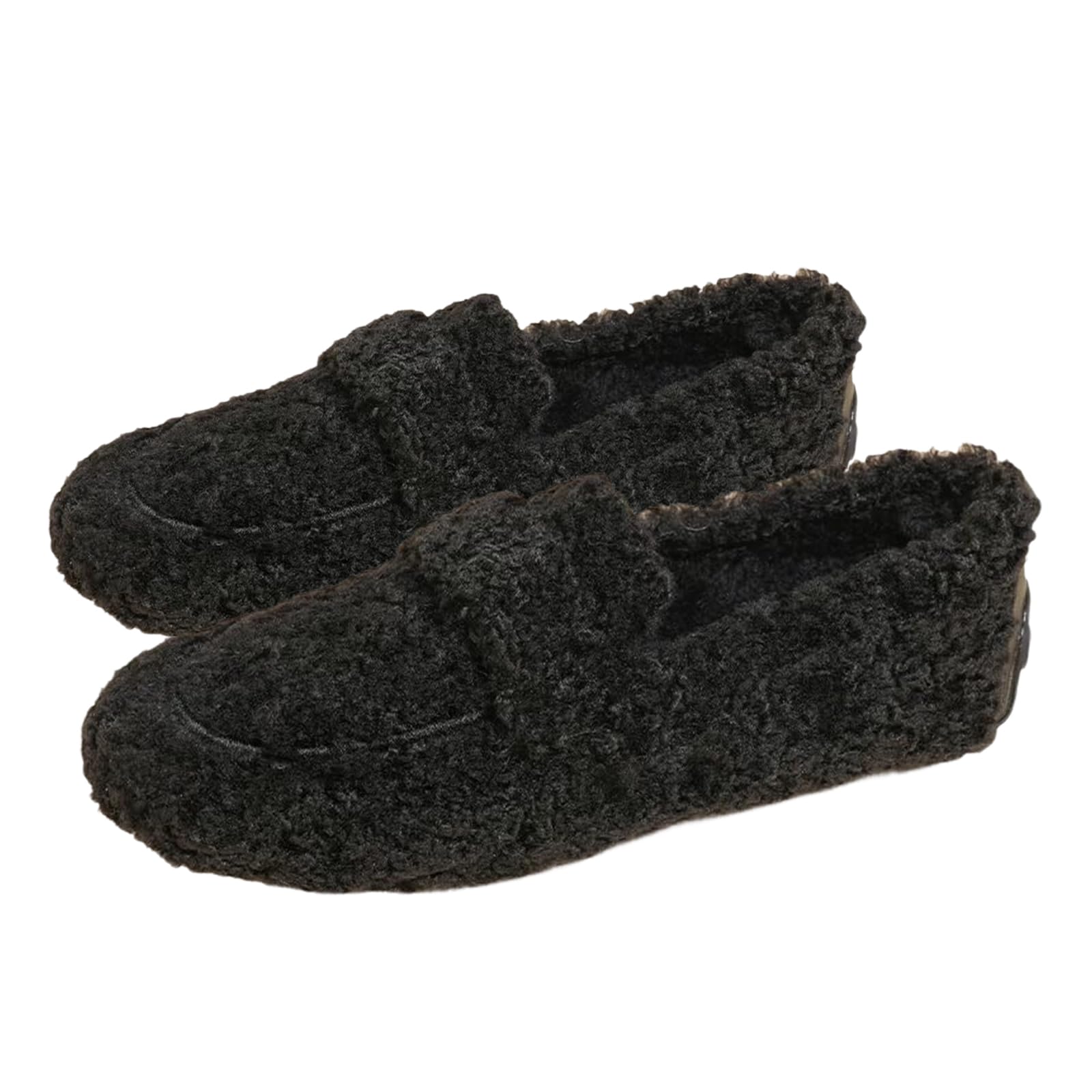 CPMBFDC Women's Faux Fur Slippers, Warm & Comfortable Indoor/Outdoor Slip On Loafers, Curled Edge House Slippers (Black, 6)