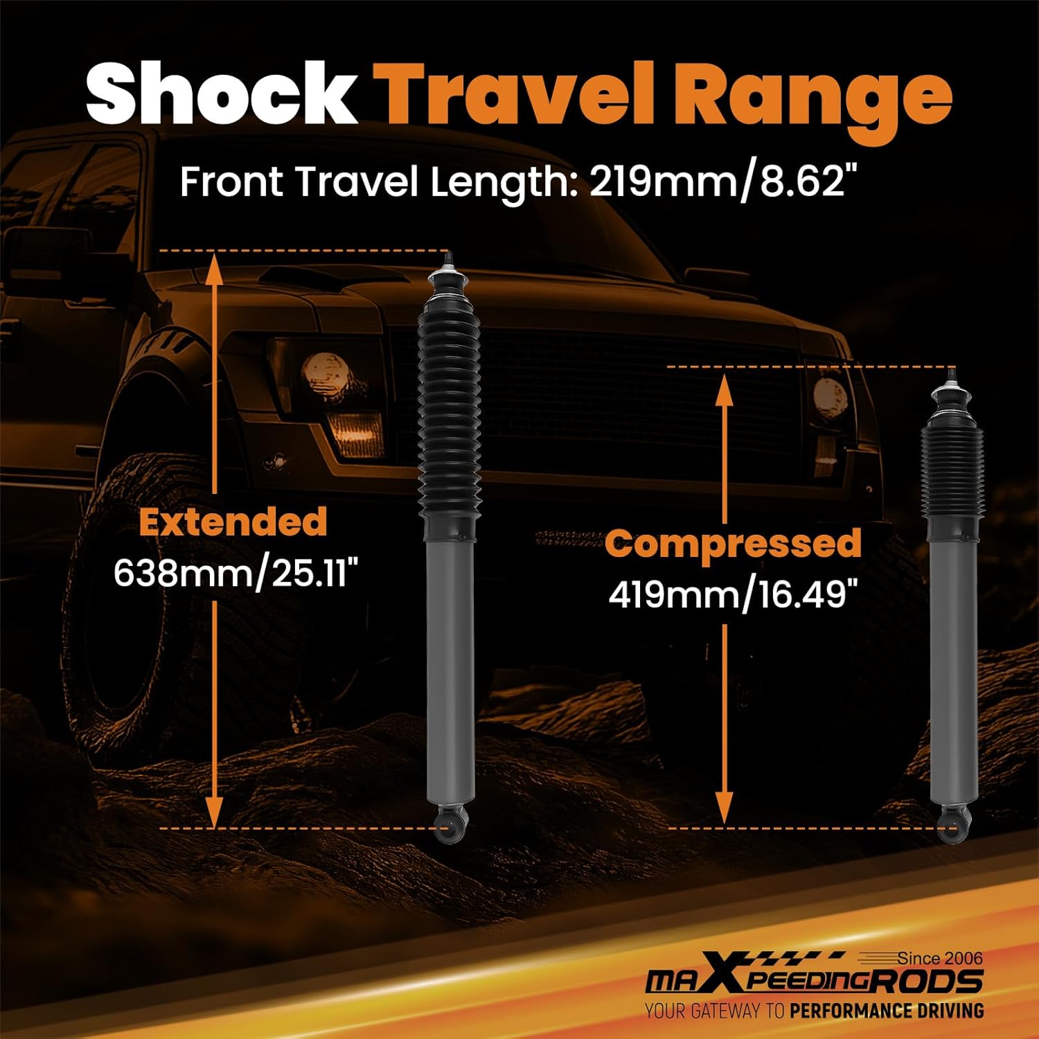maXpeedingrods Front Shock Absorbers for Jeep Wrangler JK 4WD RWD 2007-2017, G1 Version