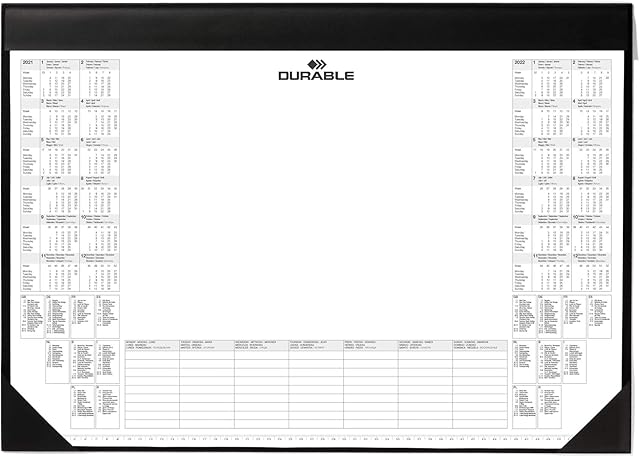 Durable Desk Mat with 2 Year Calendar and Weekly Schedule | 59 x 42cm | Pack of 1 | Ideal for Taking Quick Notes Whilst Working, Black