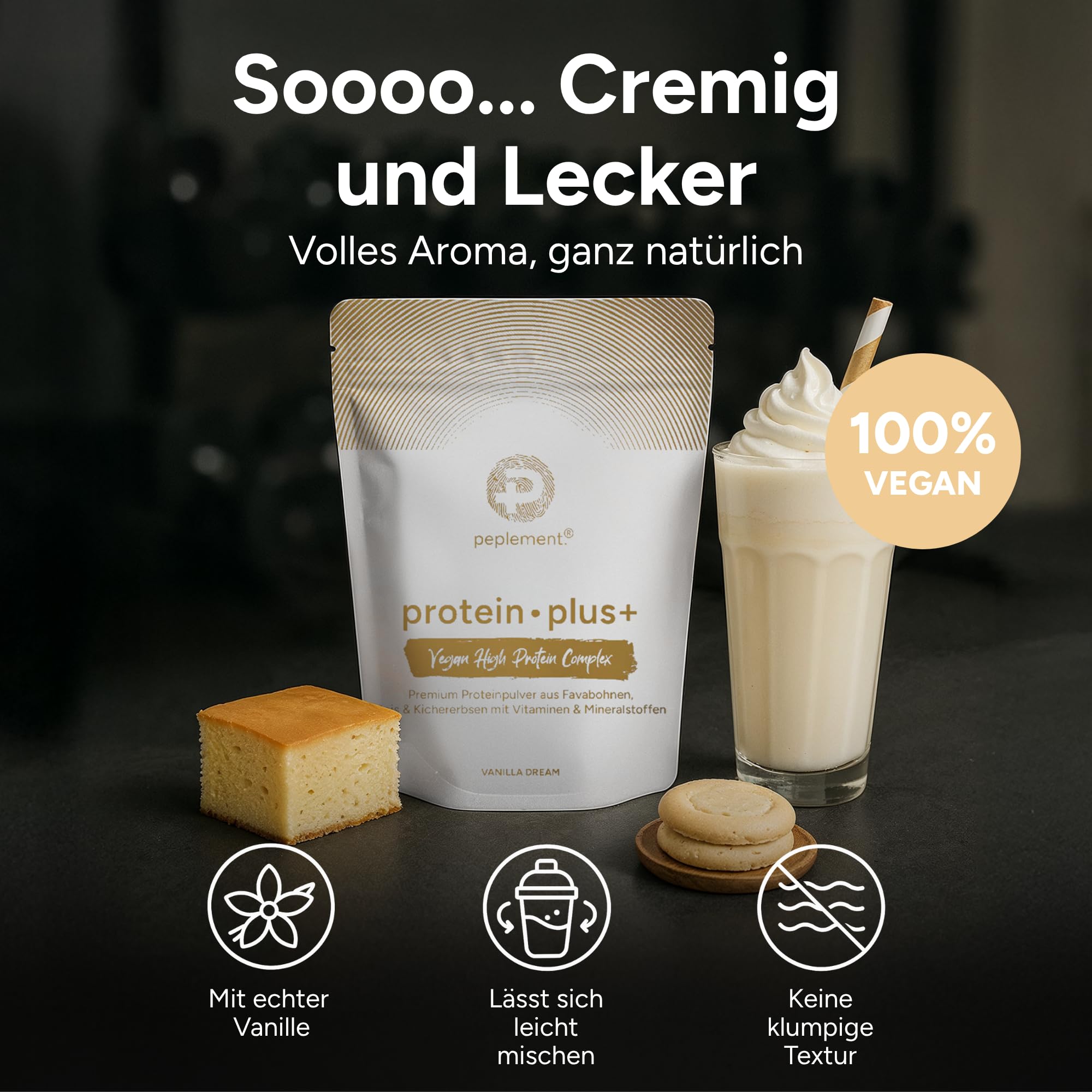 Premium Vegan High Protein Pulver Vanille — 560g Pflanzliches Eiweiss Protein Pulver — 70% Proteine — Enthält Erbsenprotein, ideal für Muskelaufbau und vegane Ernährung
