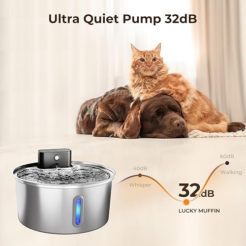 Miniatura 3 de Fuente de agua inalámbrica de acero inoxidable para mascotas, dispensador automático de agua inalámbrico de 3.2L108 onzas con 3 modos inteligentes,