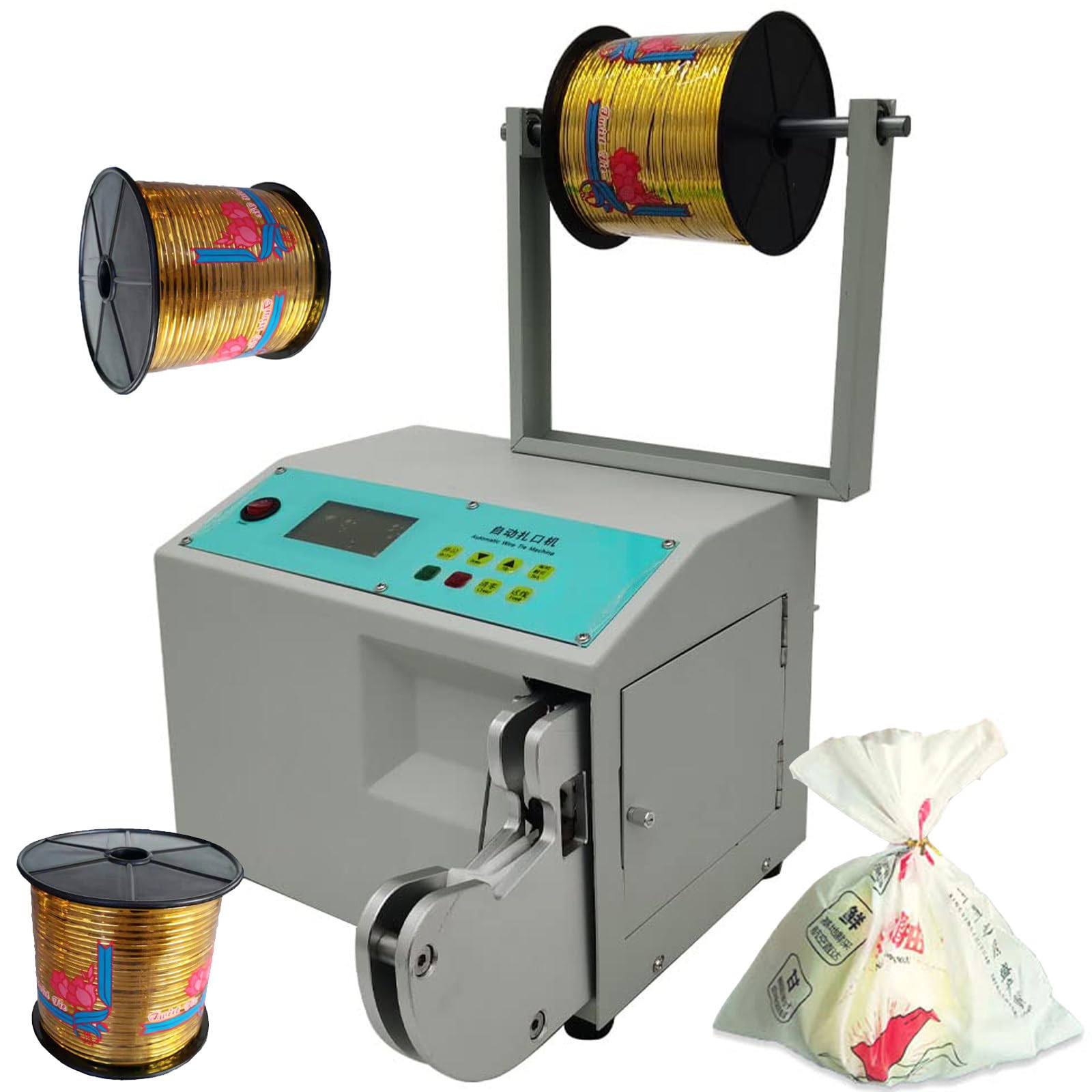 SBCGFY Automatic Twist Tie Machine | Wire Tie Machine Bag Sealer W/3 Roll Wire, Bag Tying Machine | Bundling Diameter 0.12-1.26 In| Packaging Equipment