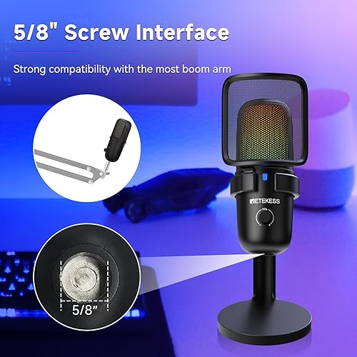 Miniatura 7 de Retekess TG201 Micrófono USB para juegos, micrófono de PC con RGB conmutable para computadora y portátil, micrófono de condensador Plug & Play,