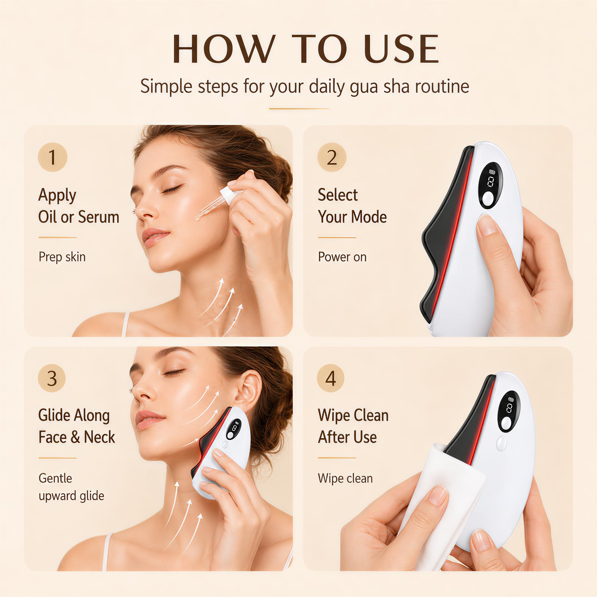 Masajeador facial eléctrico Gua Sha, herramienta de masaje facial y cuello con luz roja suave, borde de piedra Bian, 9 niveles de calor, 3 modos de vibración, pantalla LCD, herramienta recargable Gua