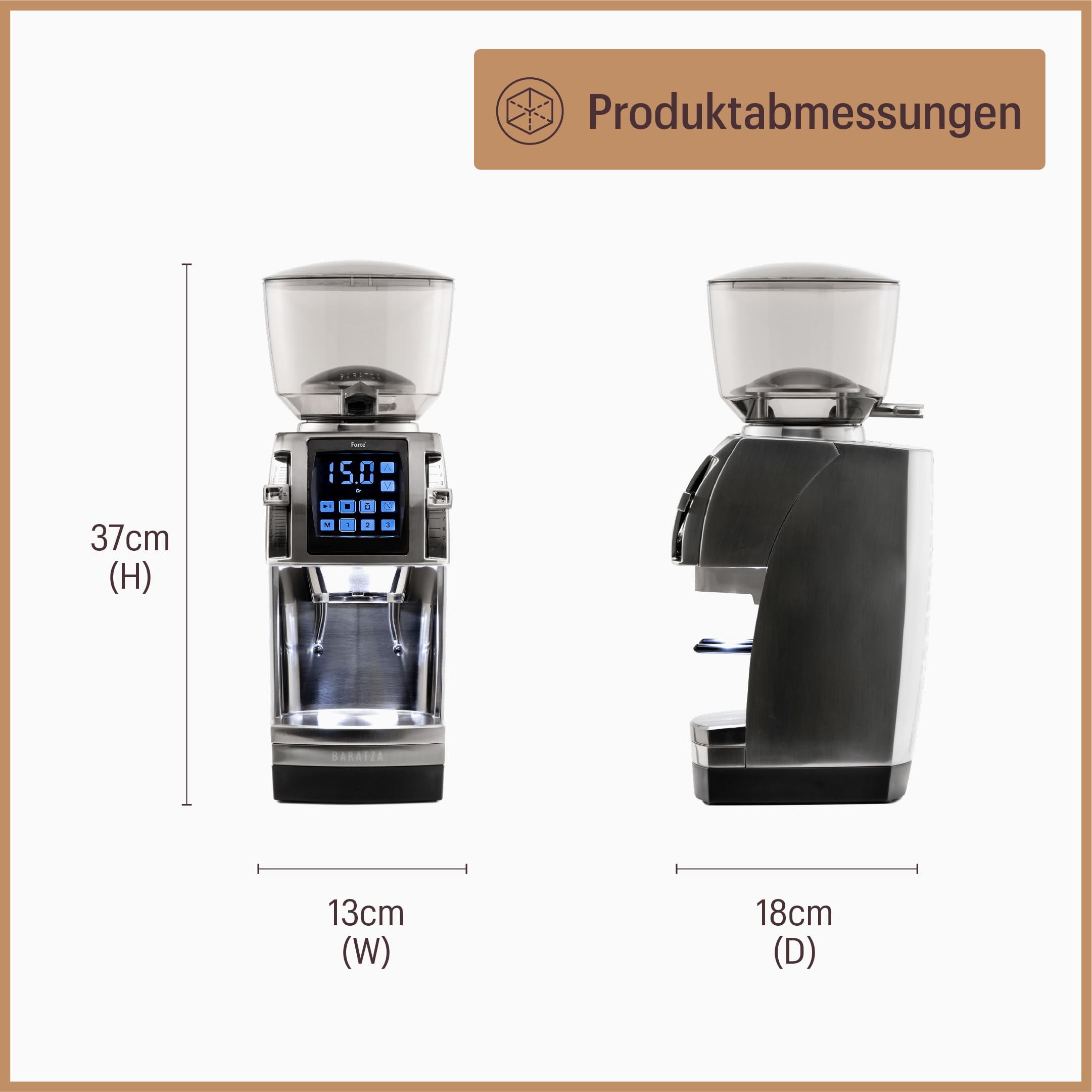 Baratza Forte AP Kaffeemühle, Edelstahl | Elektrische Kaffeemühle mit Flachen Keramik-Grate, Touchscreen, Für Espresso, Capucchino, oder Individuelle Dosierung