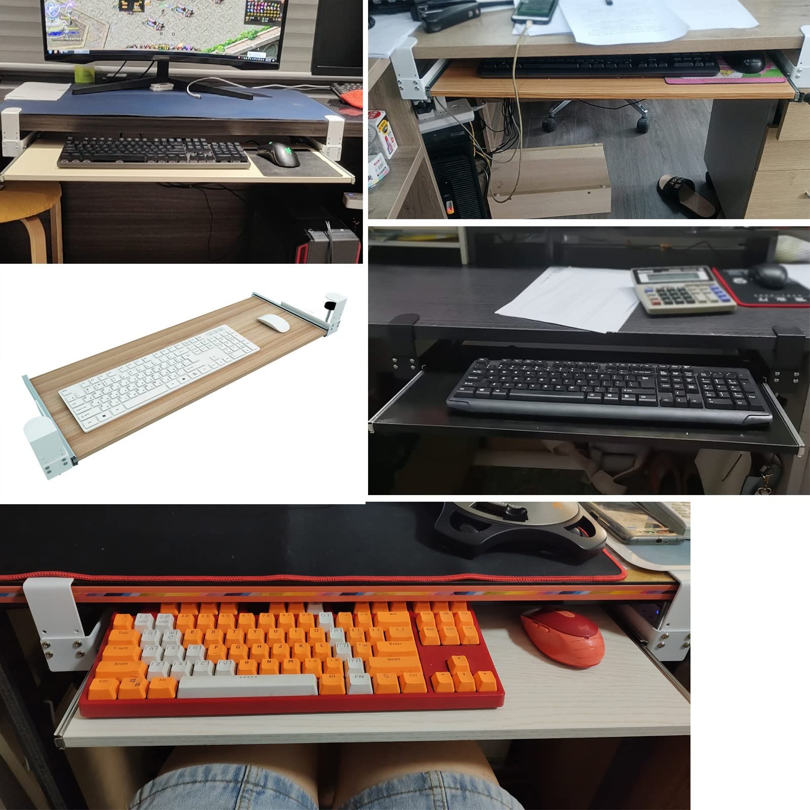 Bandeja de madera para teclado debajo del escritorio, estante deslizante para oficina en casa, se adapta a teclado y mouse, riel deslizante duradero, rojo, 75 x 30 cm