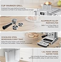 Vista 7 de Máquina de café expreso, máquina de café expreso de acero inoxidable con espumador de leche para café con leche, capuchino, machiato, para máquina