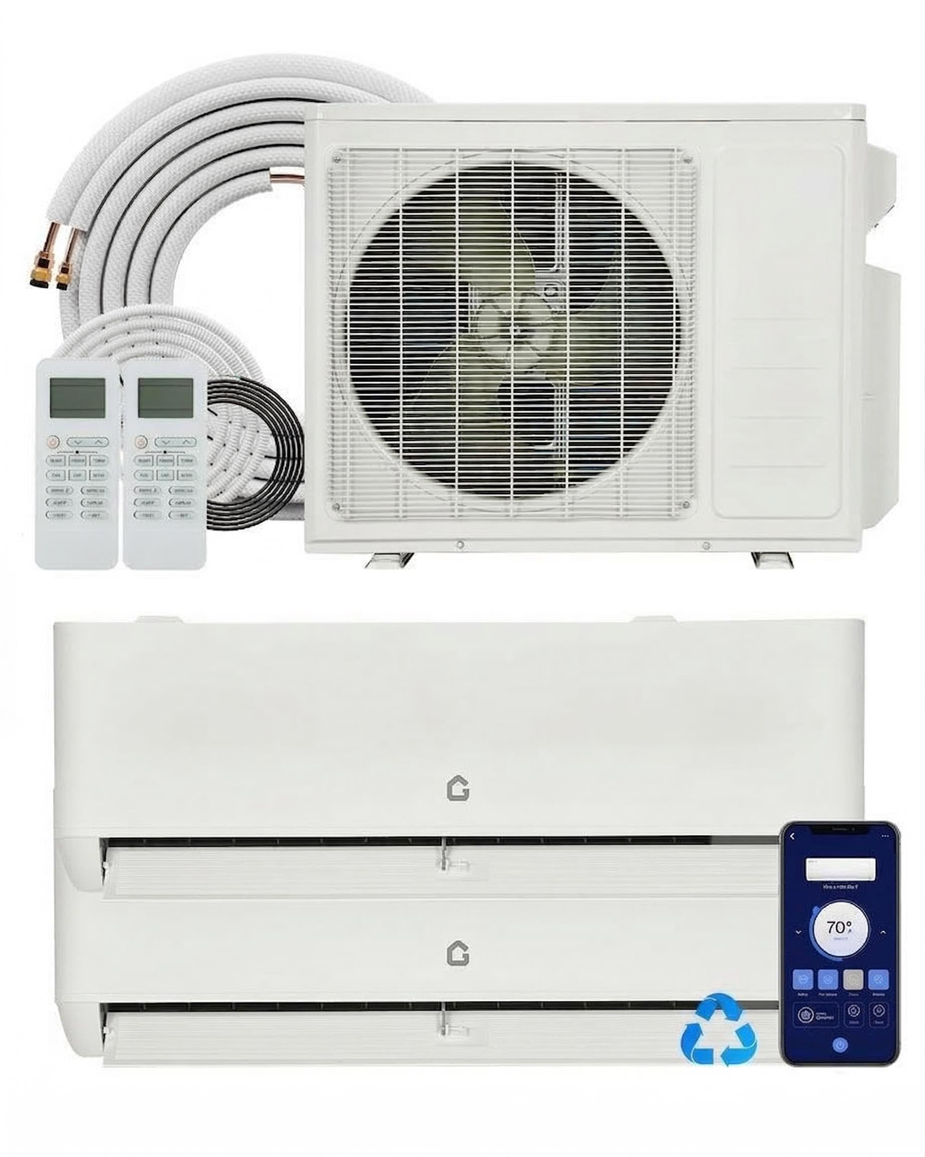 Photo 1 of 18K BTU Dual Zone Mini Split AC with 12K+12K Indoor Units, Cools 800-1,000 Sq.Ft, 24 SEER2, R454B Refrigerant,WiFi Smart Control, Dual-Zone Independent Temp (±1?),Heating System,16Ft Pre-Charged Kit