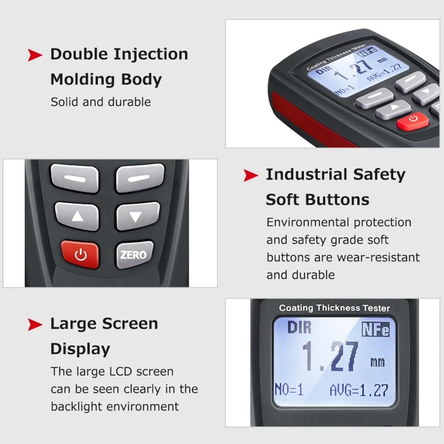 Paint Coating Thickness Tester Gauge 0-1250um Dual Magnetic Eddy Current Micron Coating Thickness Gauge Meter Tester for Car Paint Metal Automotive