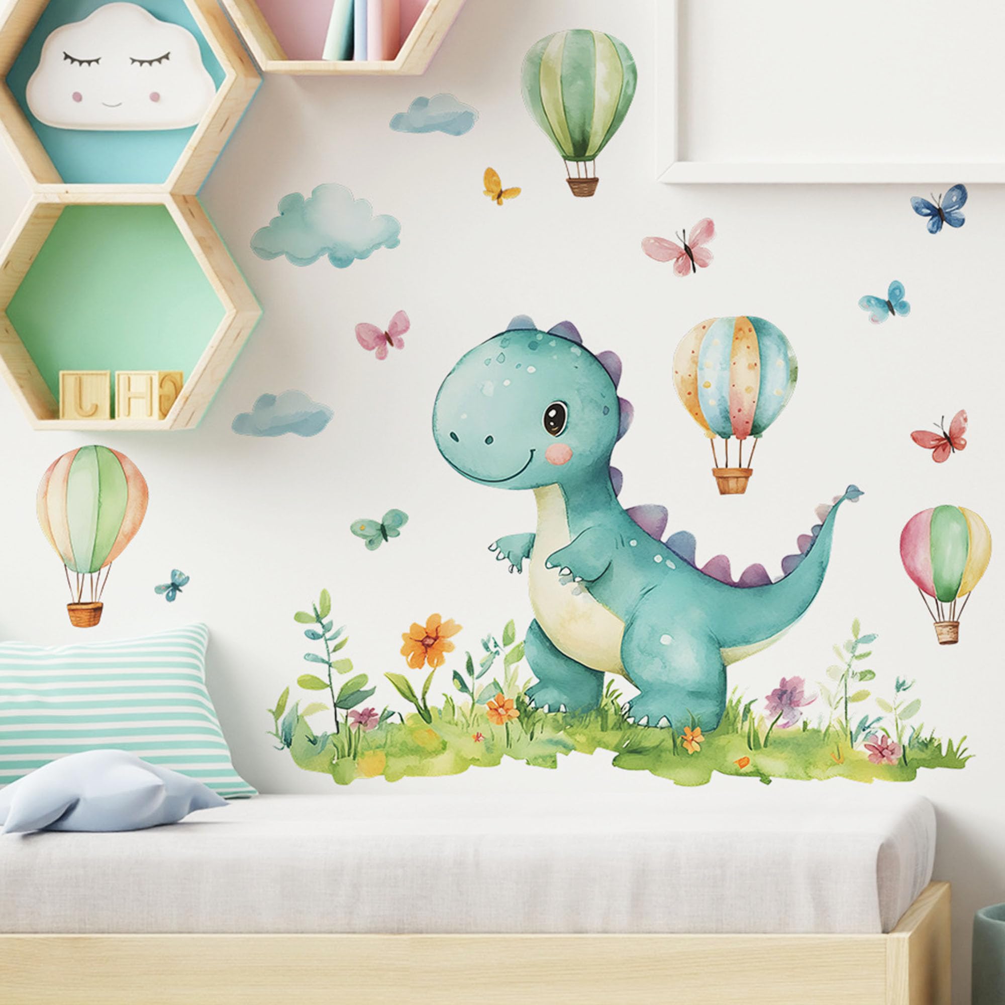 Dino Wandtattoo Kinderzimmer Groß, Wandtattoo Dinosaurier Selbstklebend Wandsticker Dinosaurier Wandtattoos Niedlicher Dino Bilder Kinderzimmer für Babyzimmer Jungen Schlafzimmer Wohnzimmer, 1 Stück