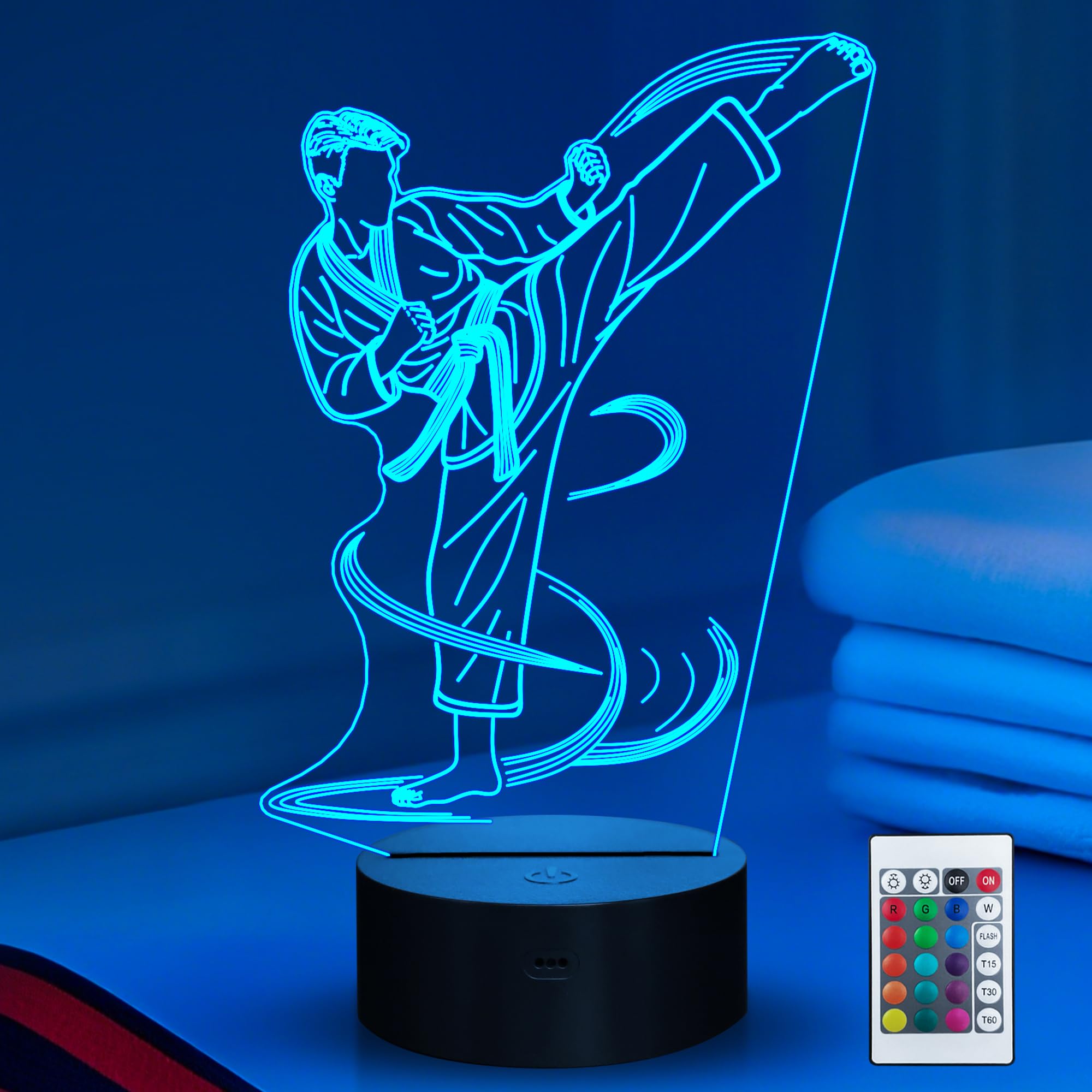 Ammonite Karate Night Light, Karate Player 3D lamp 16 Color Changing with Remote Control and Timer, Men Decor Light Birthday Christmas Gifts for Kids