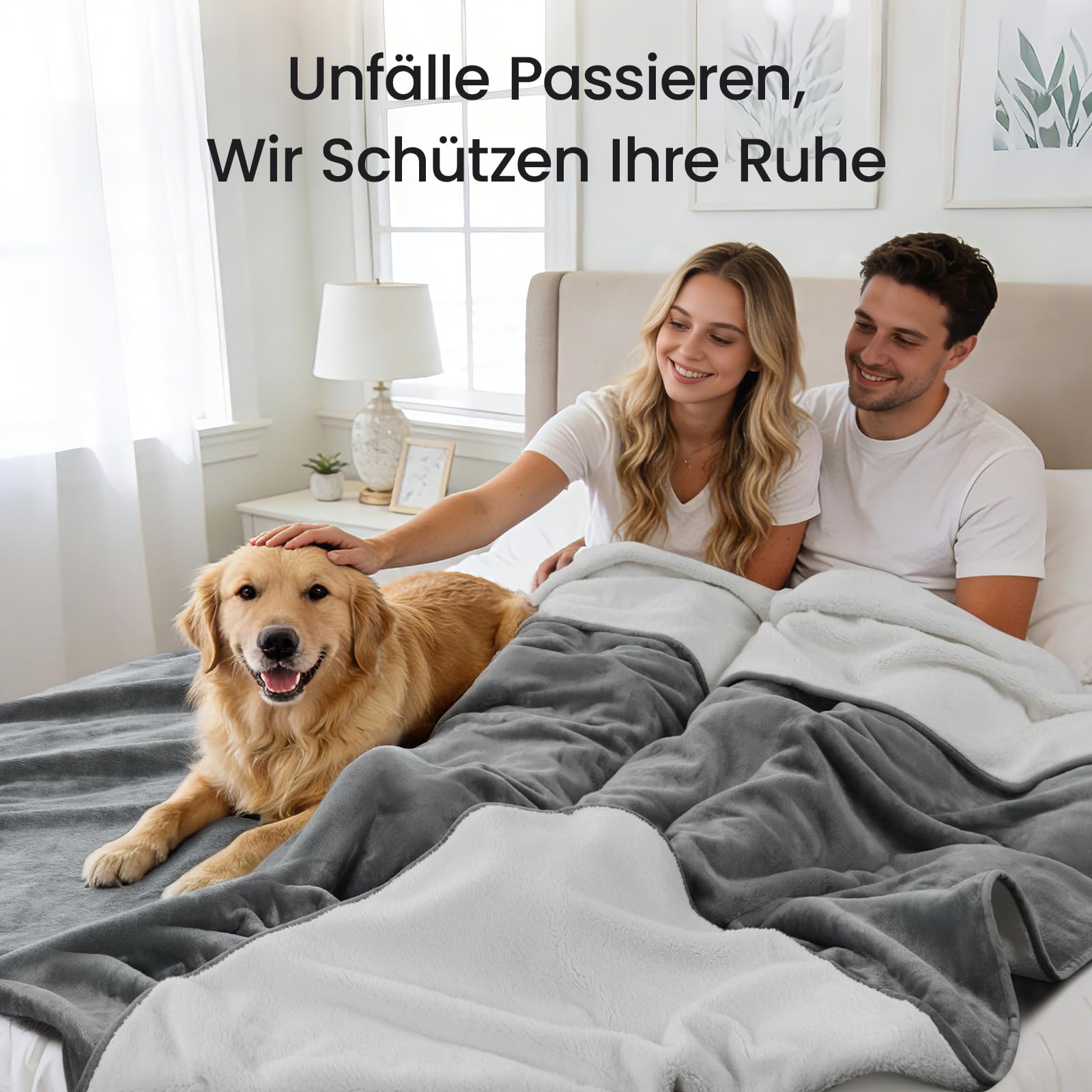 PICK FOR LIFE Manta impermeable para el amor, manta reversible de franela Sherpa para perros, manta de viaje al aire libre para cama, sofá, asiento de coche, gris/beige, 152 x 203 cm