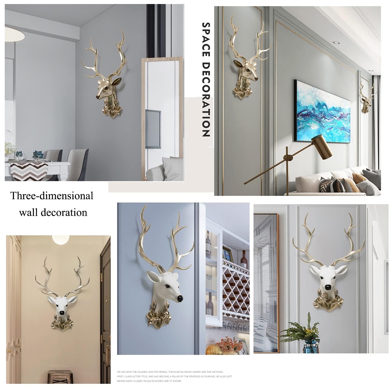 Testa di cervo finta tassidermia, decorazione da parete, scultura artificiale a forma di testa di cervo con corna, testa di animale in resina per appendere la casa