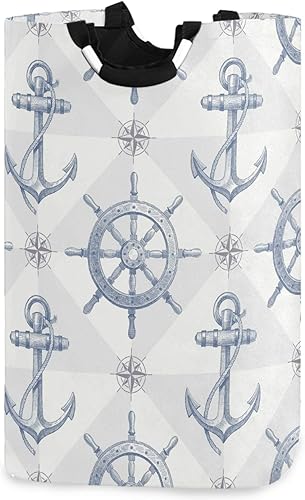 visesunny Anchor and Rtimón - Cesta grande para ropa sucia con asa, plegable, duradera, bolsa de lavandería, contenedor de juguetes para baño,