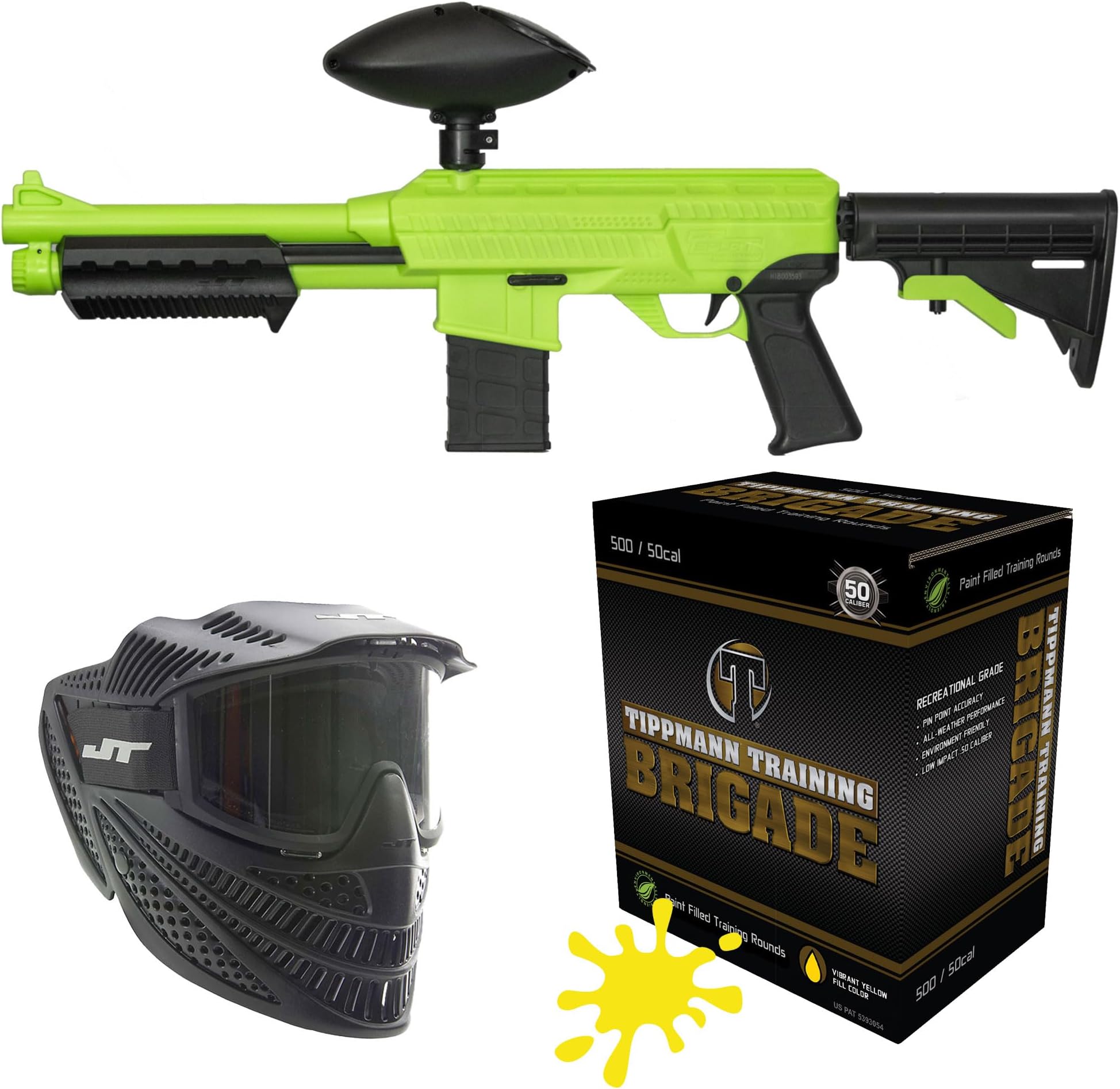 JT Splatmaster z18 50 Caliber Ready to Play Paintball Bundle with Mask, Hopper and 500ct Paintballs