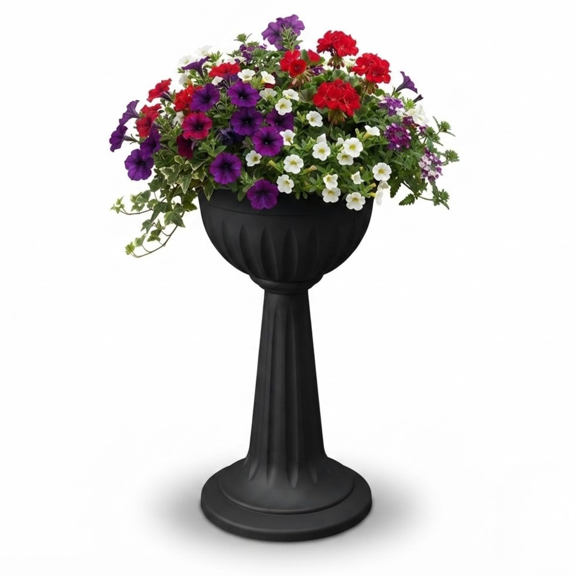 Khanary Plant Pots Urn Stand Plastic Nursery Pot Flower Planter Large Barrel Tub Planters Outdoor Garden Strong Tall No Drainage Lightweight Sturdiness Weather Resistant 75cm (Black, 1)