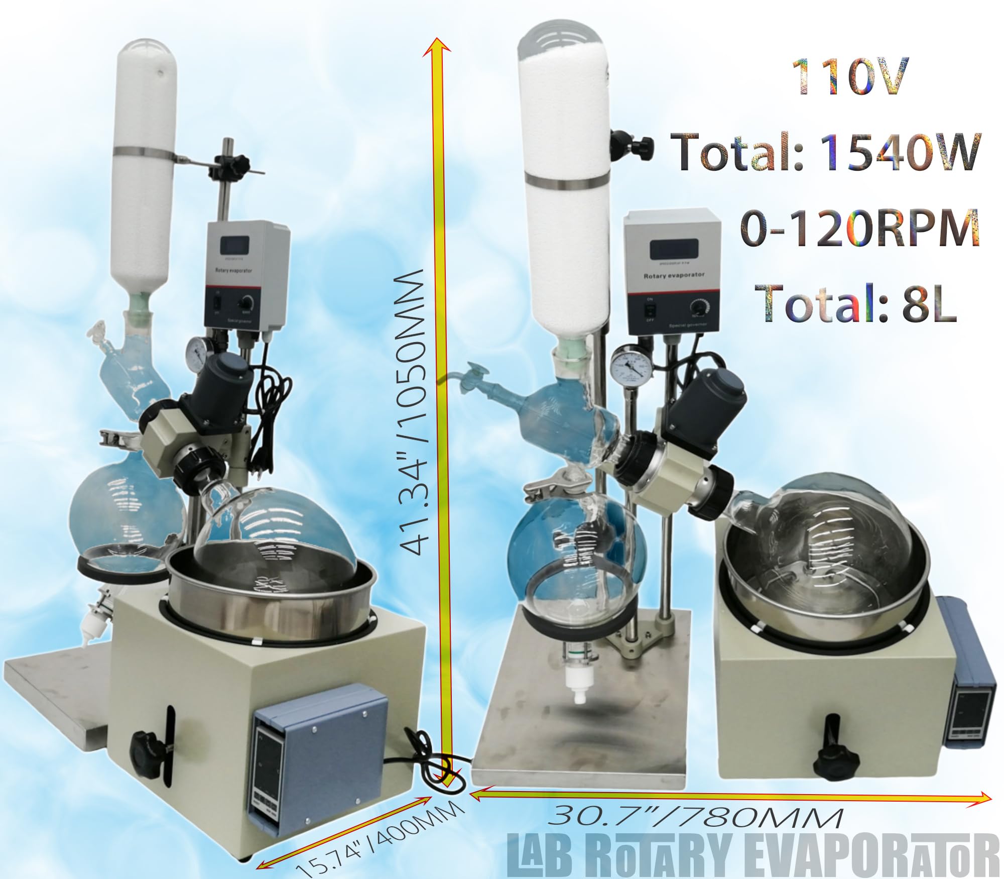 IntXanth 5L Rotary Evaporator, 110V/1540W Lab Rotavap with Temperature-Controlled Water Bath, 0-120rpm Speed, Lab Evaporator Manual Lifting