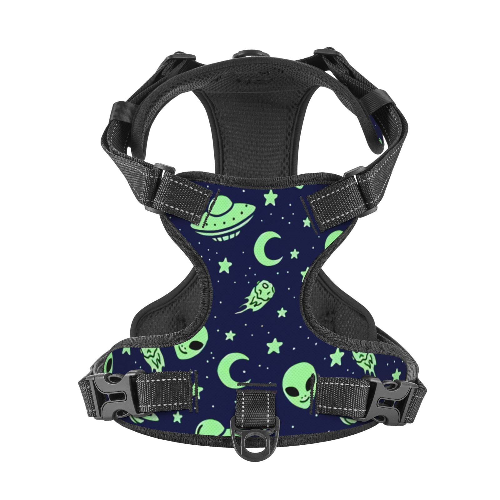 Dog Harness with Leash Alien Moon UFO Dog Costume Accessories Decoration Harness Adjustable Reflective Oxford Dog Harness for Small Medium Large Dogs