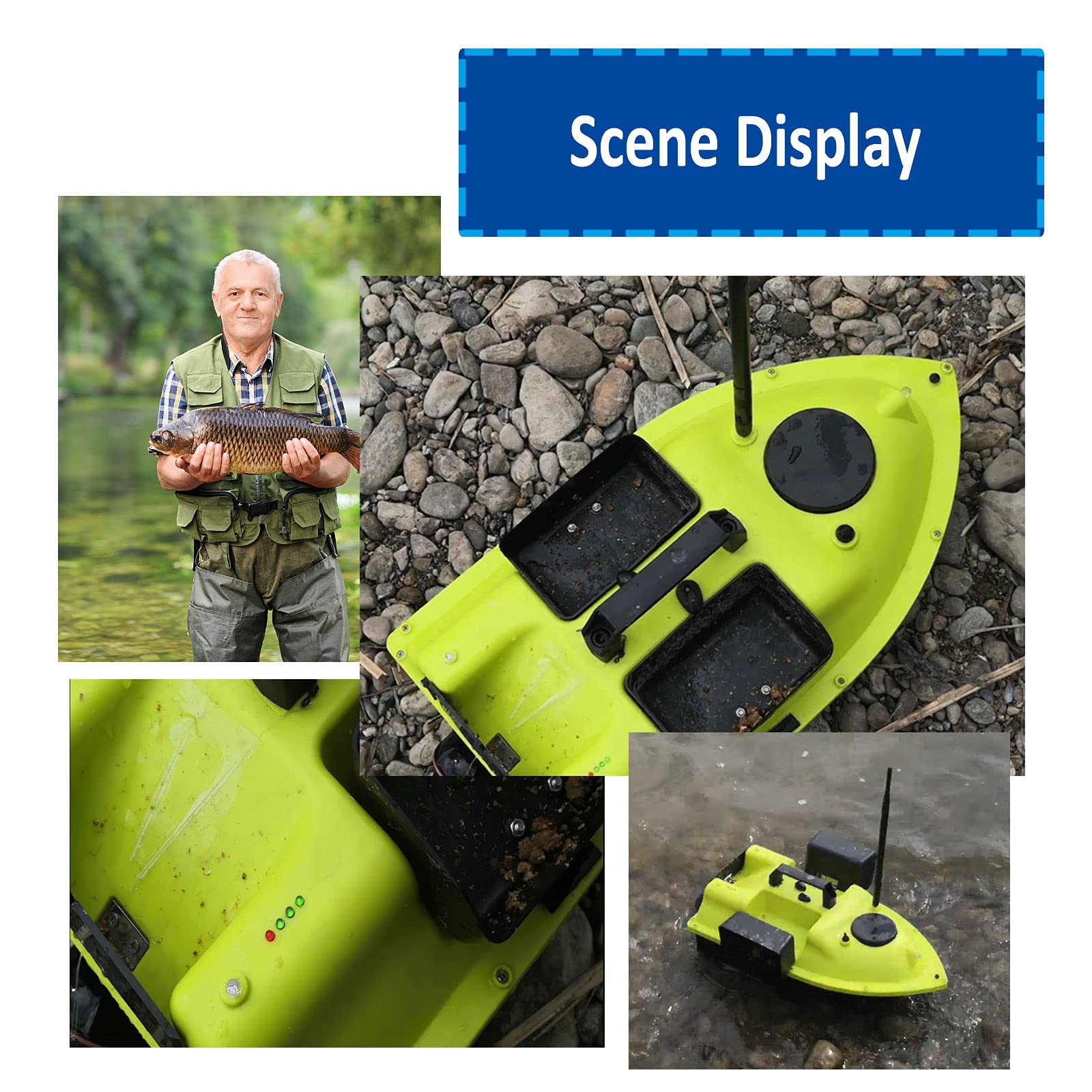 Barco Cebador para Pesca, Barco Cebador con 3 Contenedores de Cebo, Barco Cebador Carpfishing para Entusiastas de La Pesca, Una Tecla para Iniciar el Control de Crucero, 5200mAh