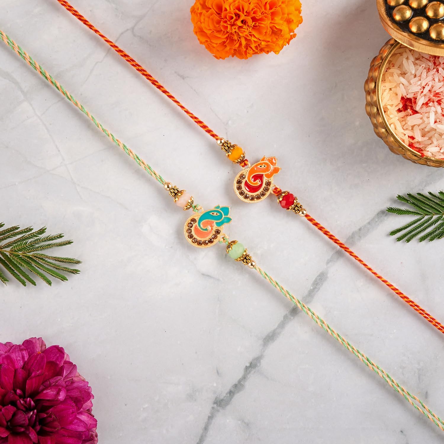 Rakhi For Brother - Set of 2 With Greeting Card for Bhaiya Traditional Pendant For Raksha Bandhan Designer Rakhi Thread for Bhaiya (Design 1)