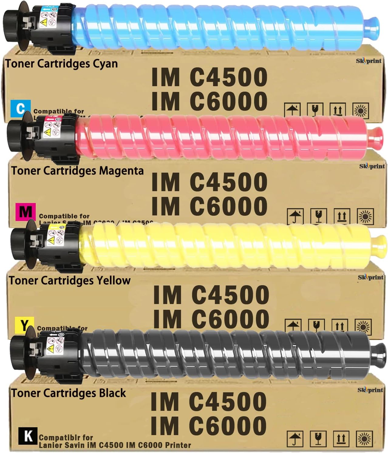 SkyPrint IM C4500 IM C6000 High Capacity IMC4500 IMC6000 Toner Cartridges Replacement for Ricoh Lanier Savin IM C4500 IM C6000 Printer Ink Black Cyan Magenta Yellow