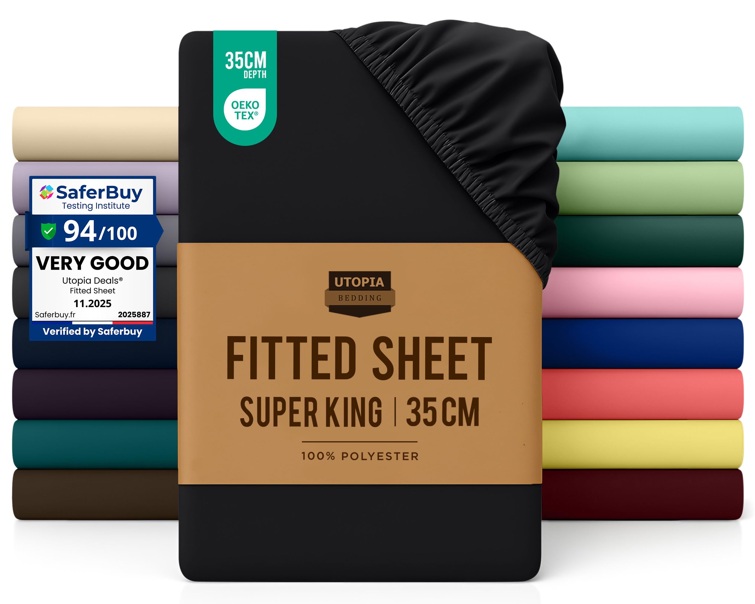 Utopia Bedding Fitted Sheet Super King, Black - Deep Pocket 14 inch (35 cm) - Easy Care - OEKO-TEX Certified - Soft Brushed Microfibre Fabric - Shrinkage and Fade Resistant - Bottom Sheet
