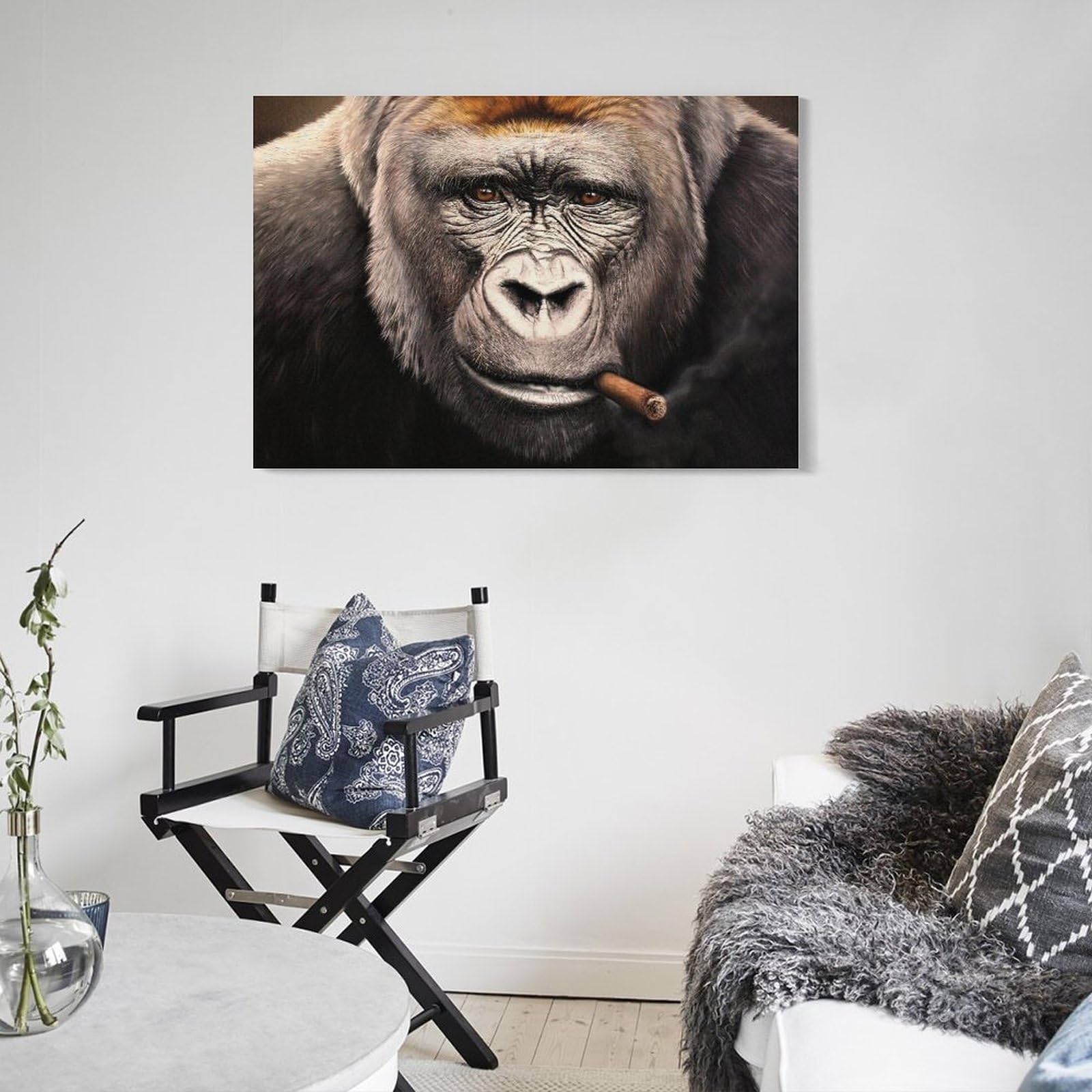 Amazon.co.jp: 動物アートワークゴリラ喫煙葉巻肖像画絵画ポスター