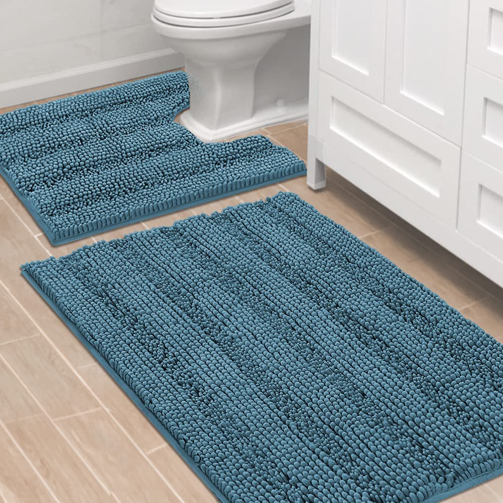 H.VERSAILTEX Bathroom Rugs Bath Rug Set 2 Piece Bathroom Contour Rug Toilet Mat Sets Non Slip Contour Bath Rug Ultra Thick Water Absorbent Striped