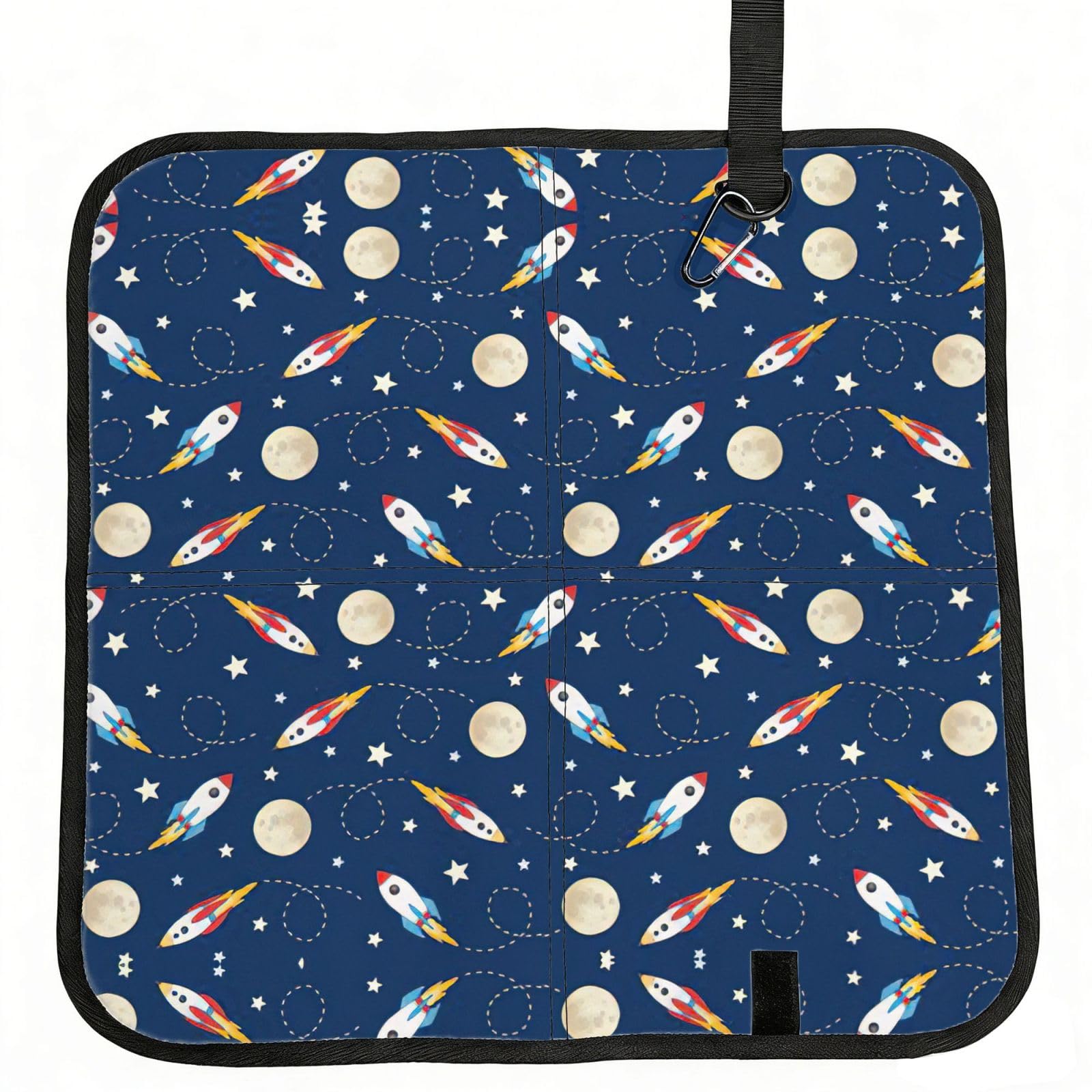 SDEGTHO Rocket in Space Printed Foldable Seat Pad with Closure, Lightweight Cushion for Airplane Travel Camping