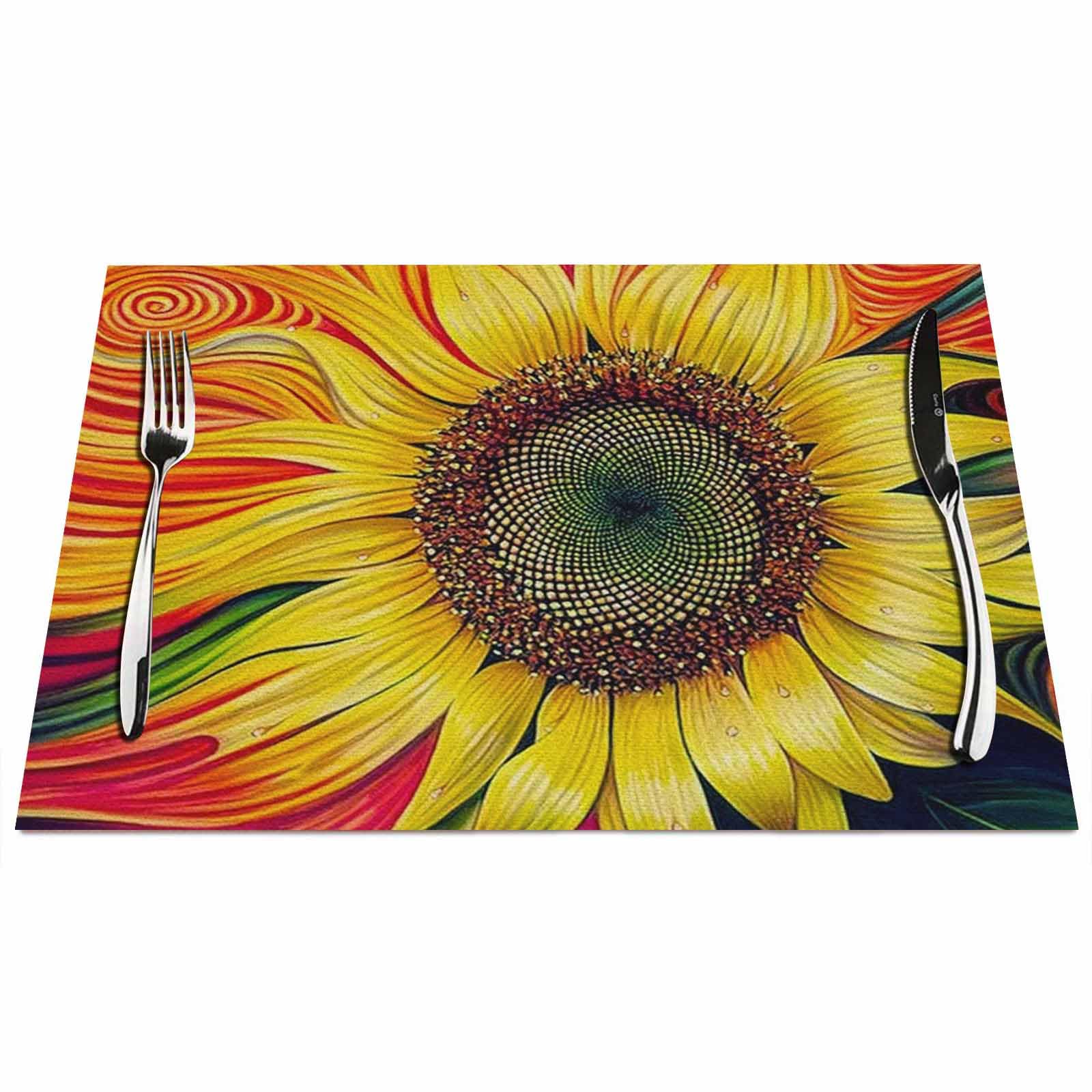 Walmsco Placemats Oil Painting Sunflower Decor For Dining Room Kitchen Table,Waterproof Non-Slip Washable Heat Resistant Placemats,Set of 4,12"x18"