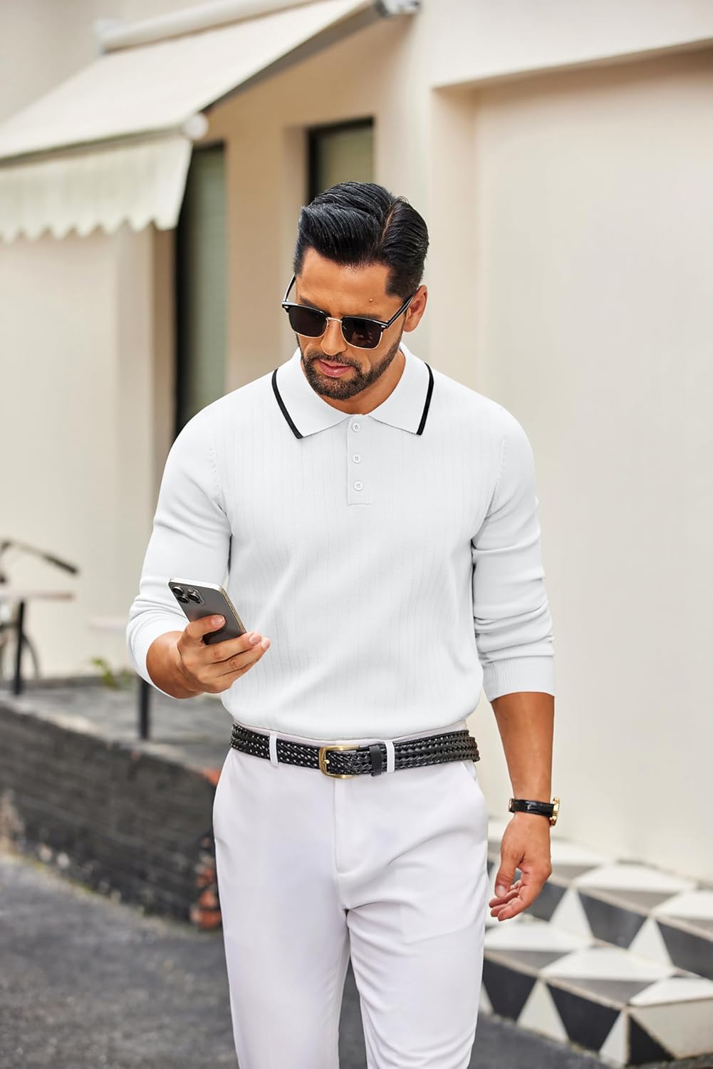 COOFANDY Men's Knit Polo Sweater Casual Long Sleeve Polo Sweater Lightweight Button Down Golf Pullover Sweaters - Image 5