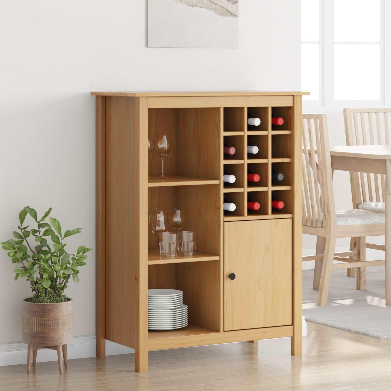 Armoire à vin HILL en bois massif avec tiroirs et étagères de rangement