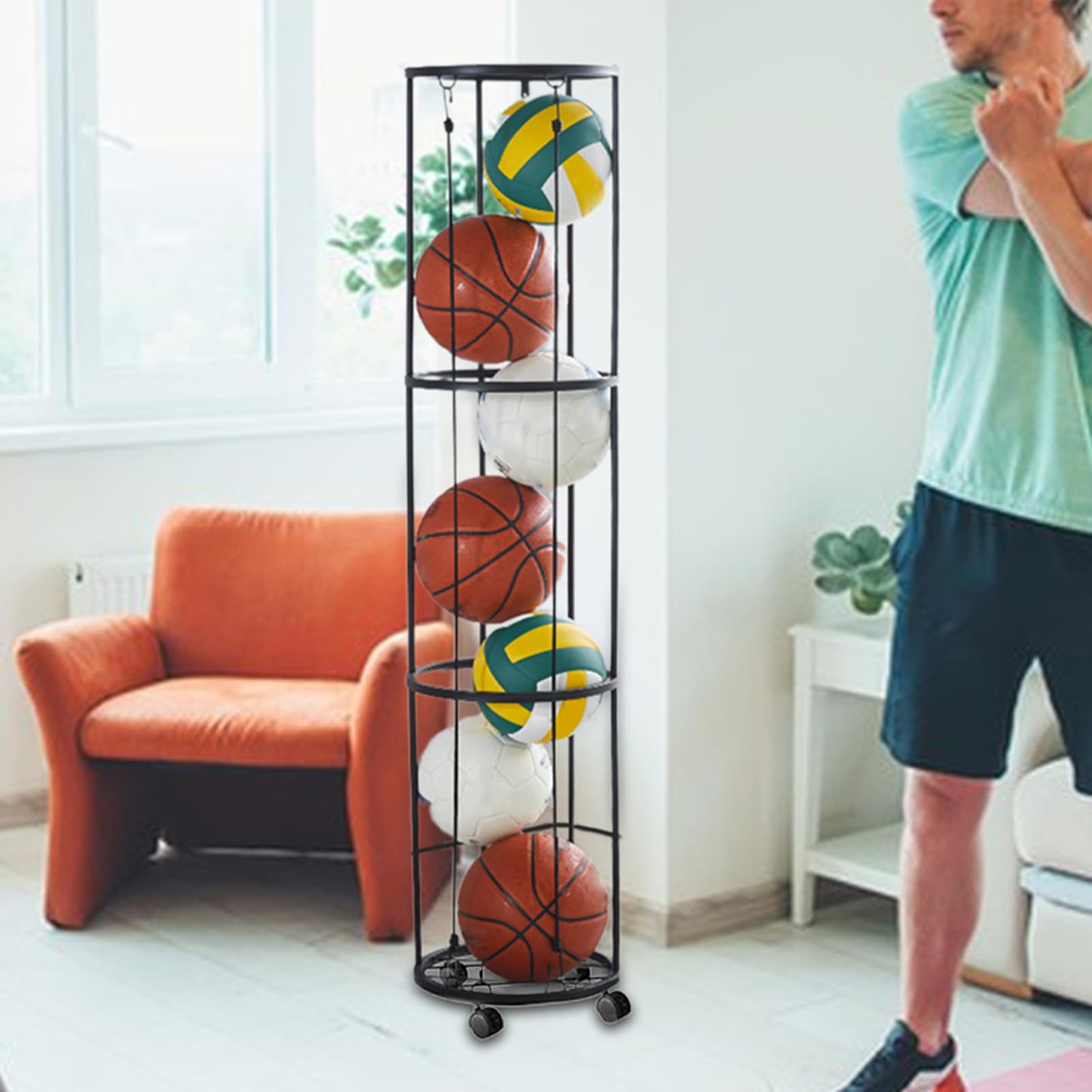 Soporte vertical para bolas en forma de columna, soporte para pelotas de | pie con base estable, soporte de almacenamiento que ahorra espacio, construcción robusta, organizador multiusos para balonces