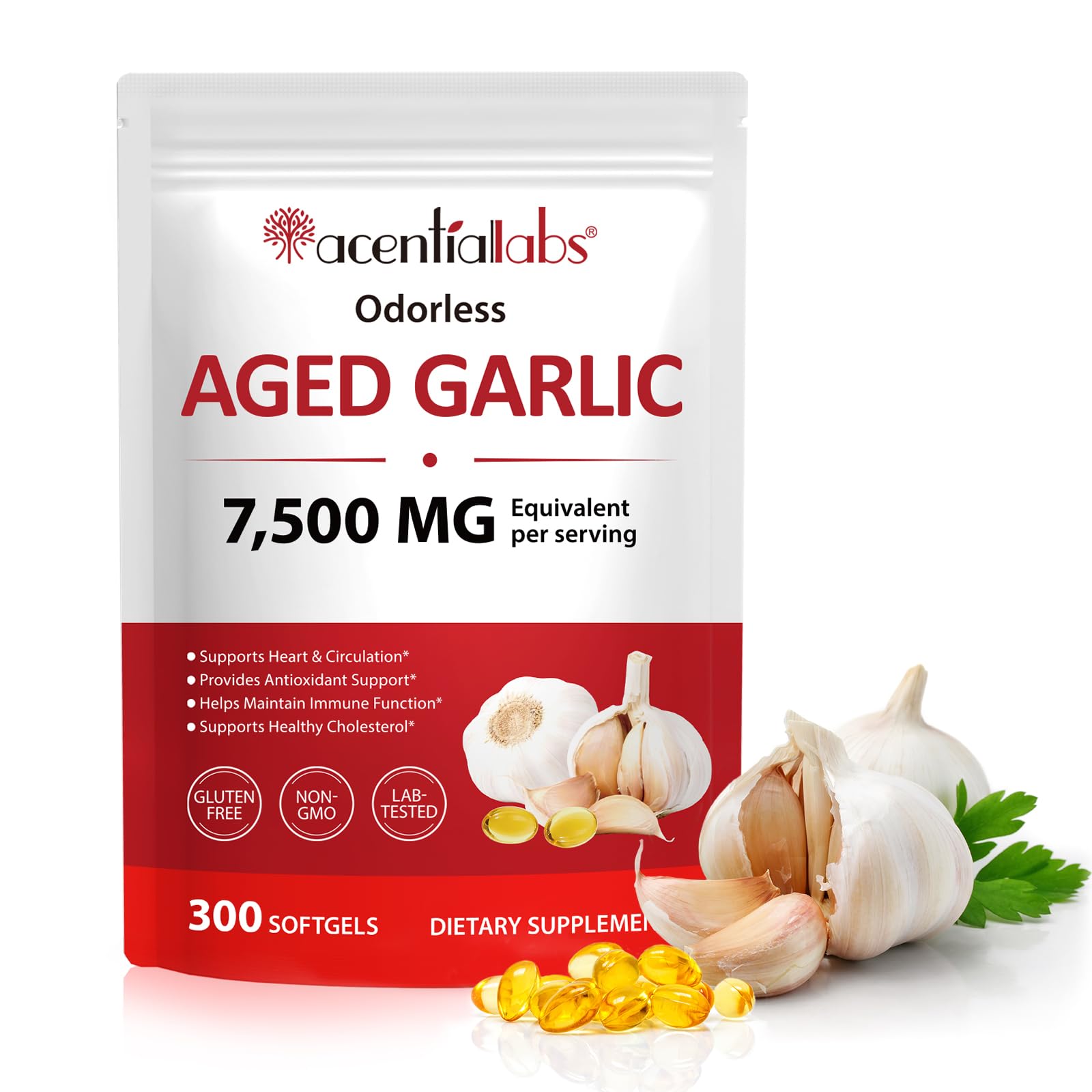 Aged Garlic Extract 300 Softgels, 500mg Odorless Garlic Supplement with Gluten-Free, Lab-Tested Formula, Easy-to-Swallow Softgels for Daily Wellness